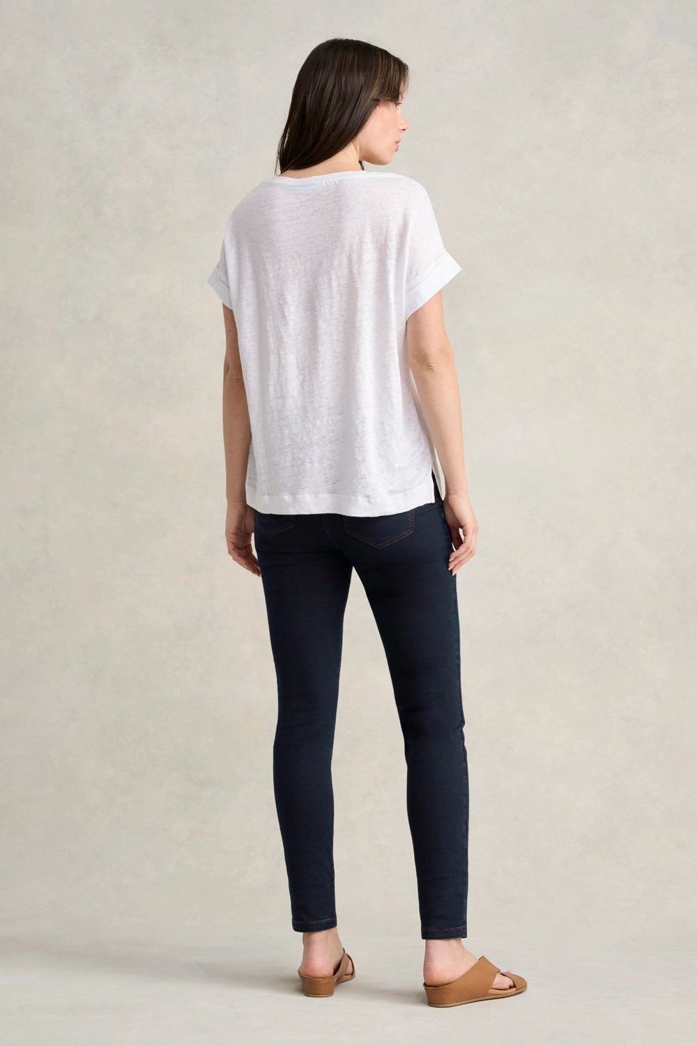 Linen Mix Top - White RelaxedFit Compact Stitching