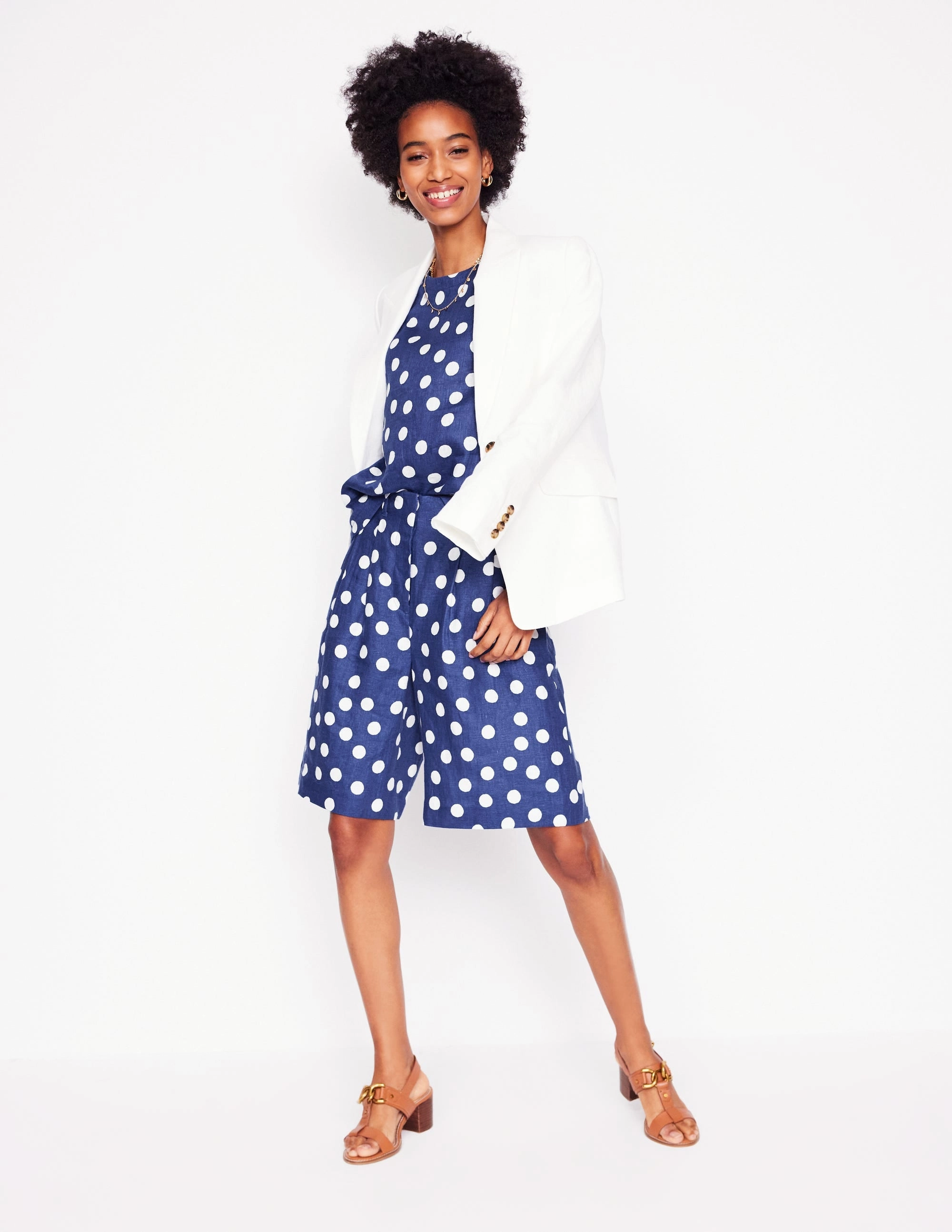 Linen Shell Top-Starboard Blue, Painted Dot Eco Friendly Dye Breathable Comfort