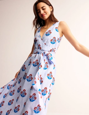 Sleek and Simple Open Back Linen Wrap Midi Dress-Mandarin Orange, Floret Stem