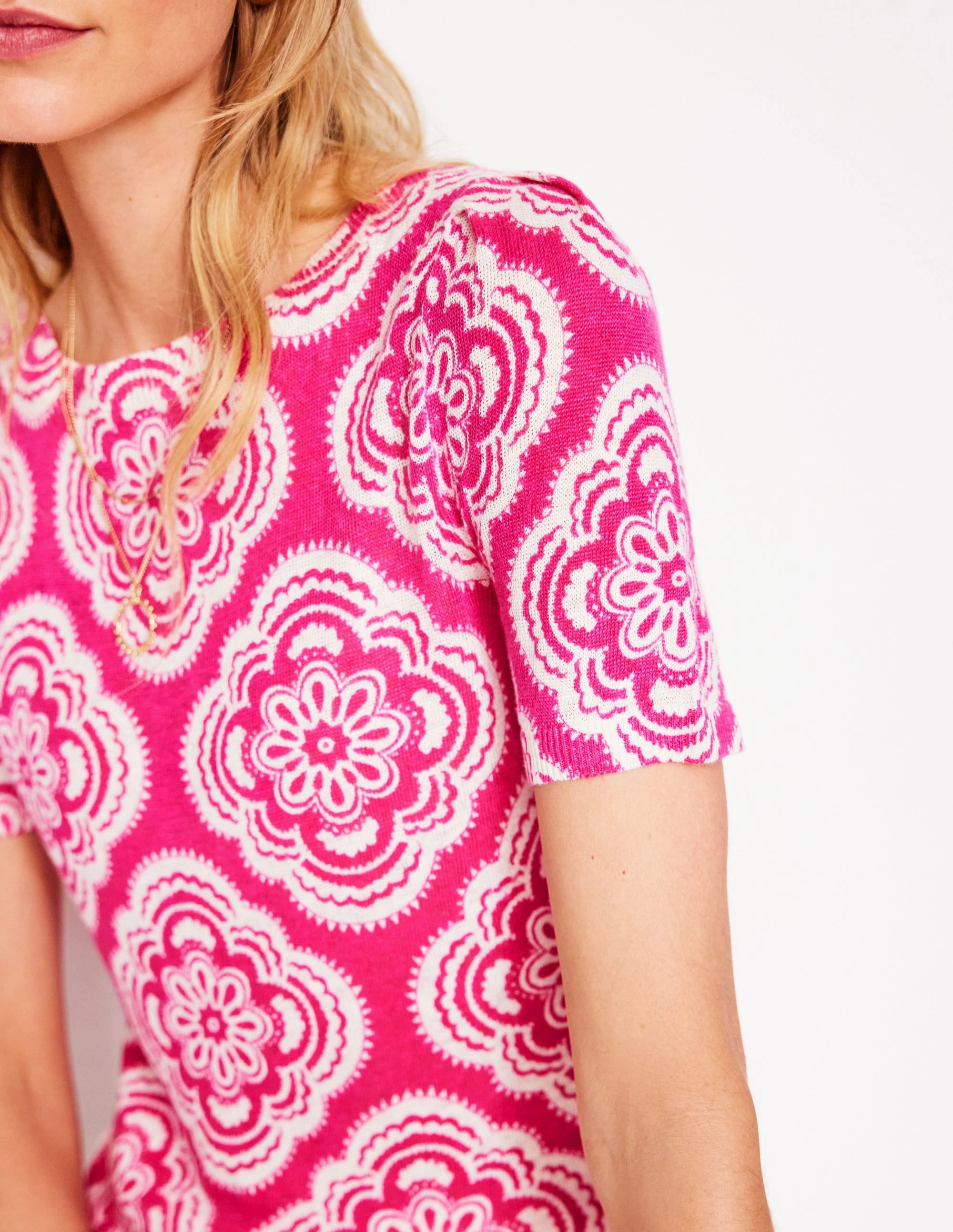 Liv Boat Neck Linen T-Shirt-Pink Peony, Botanic Blush Fresh Trend