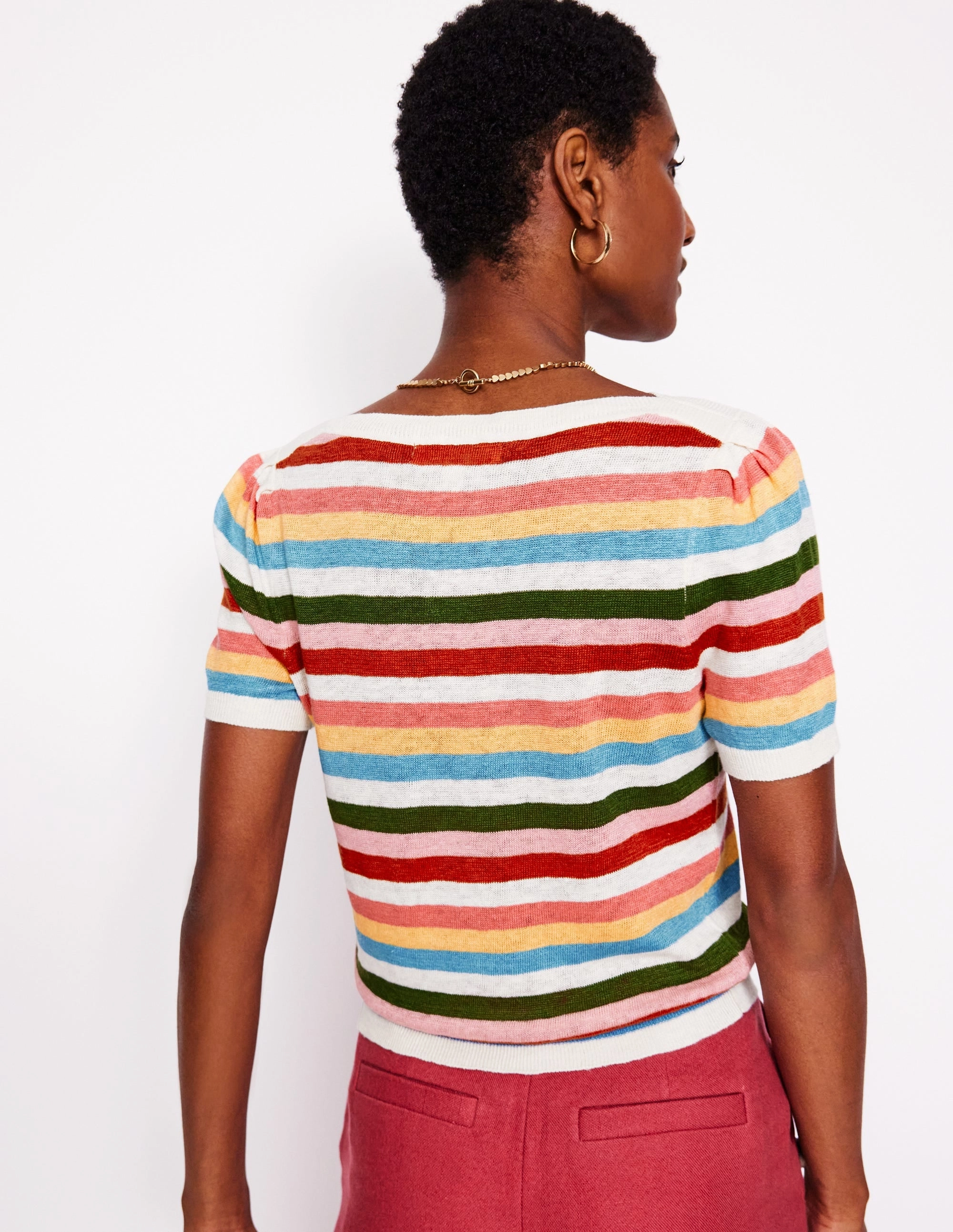 Liv Boat Neck Linen T-Shirt-Soft Multistripe Small Fall Fashion