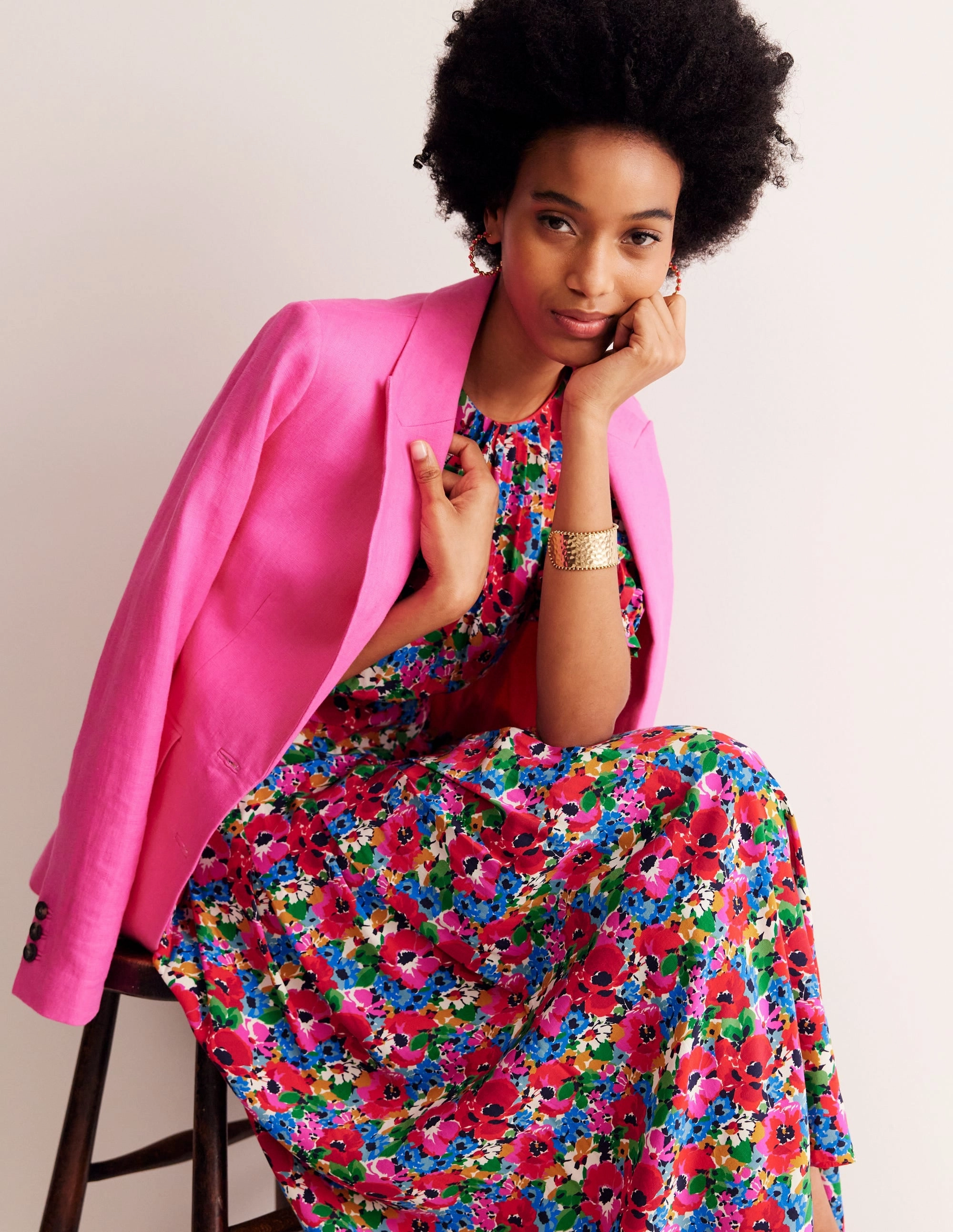 Liv Pleat Detail Midi Dress-Multi, Wild Poppy Shine Dressy