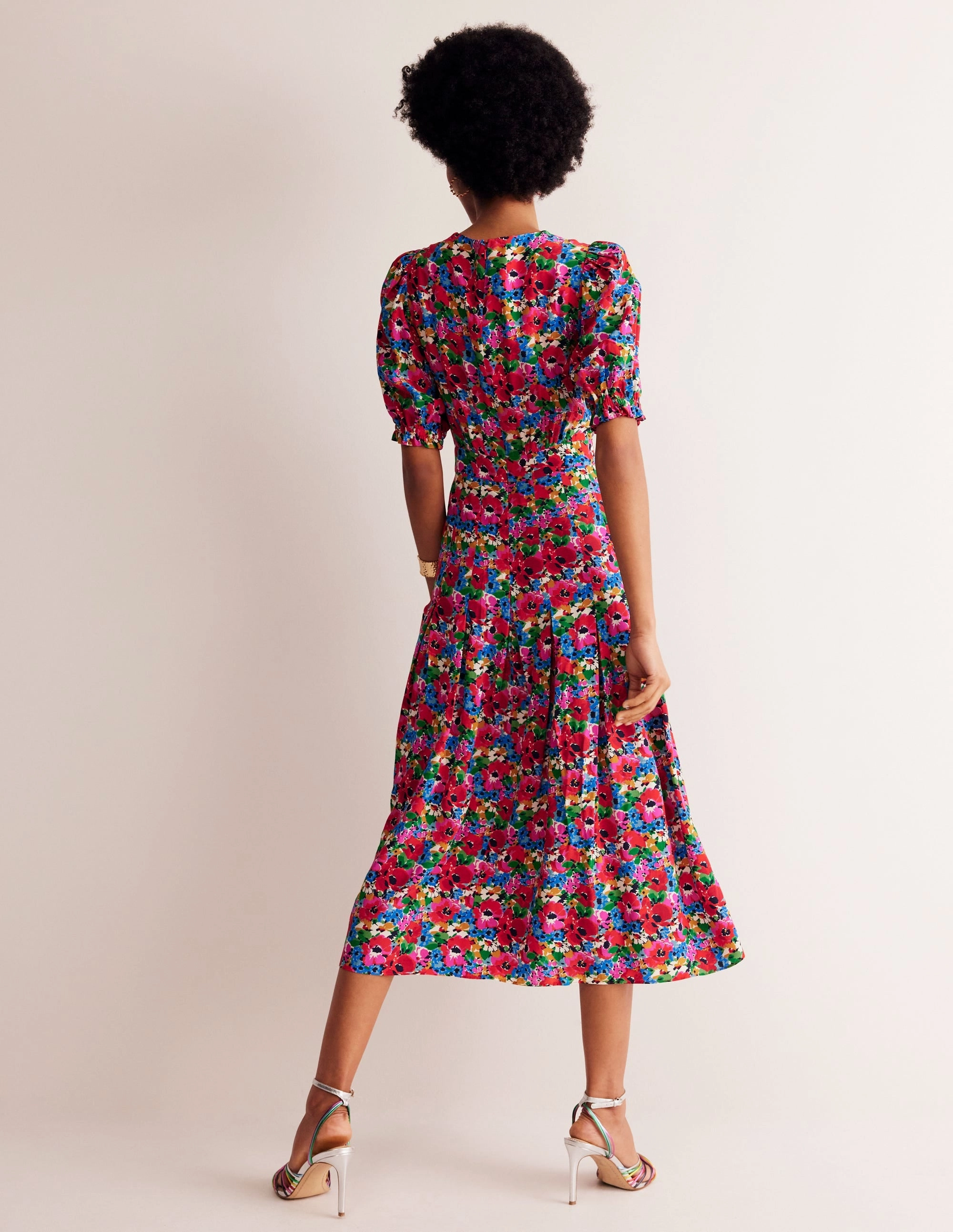 Jewel Tones Liv Pleat Detail Midi Dress-Multi, Wild Poppy