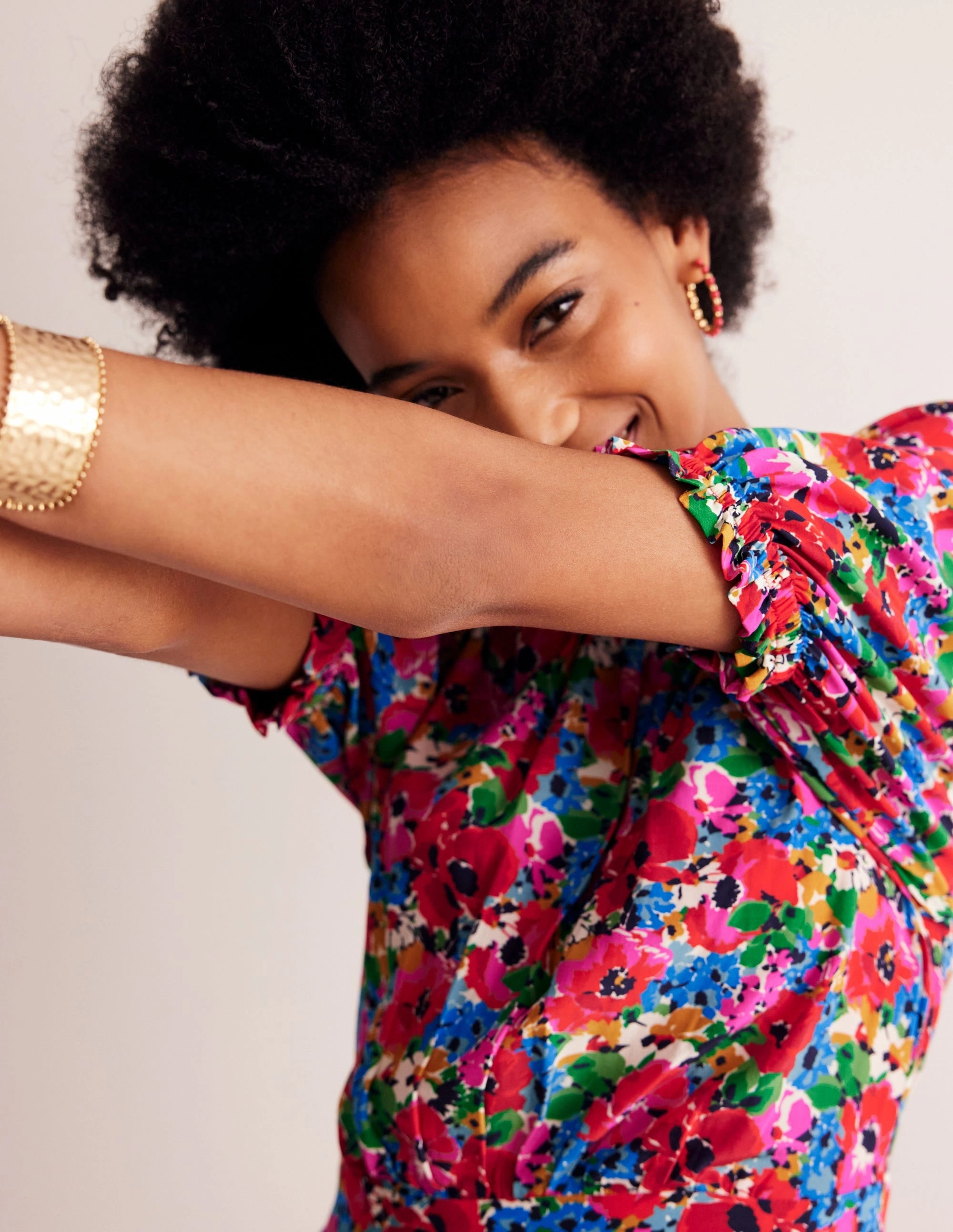 Walkable Flow Liv Pleat Detail Midi Dress-Multi, Wild Poppy