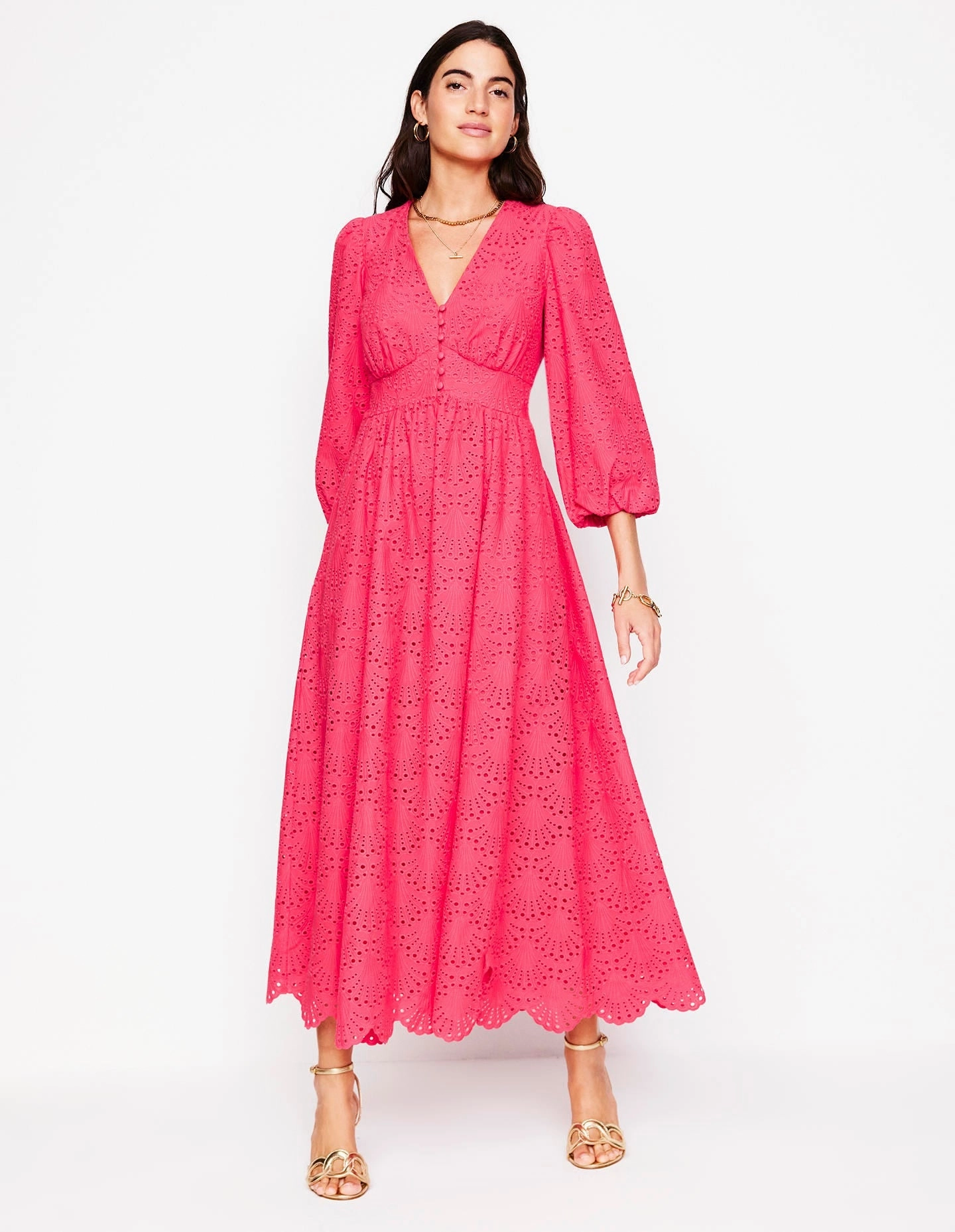 Street Elegance hypoallergenic Lola Broderie Maxi Dress-Camelia Pink