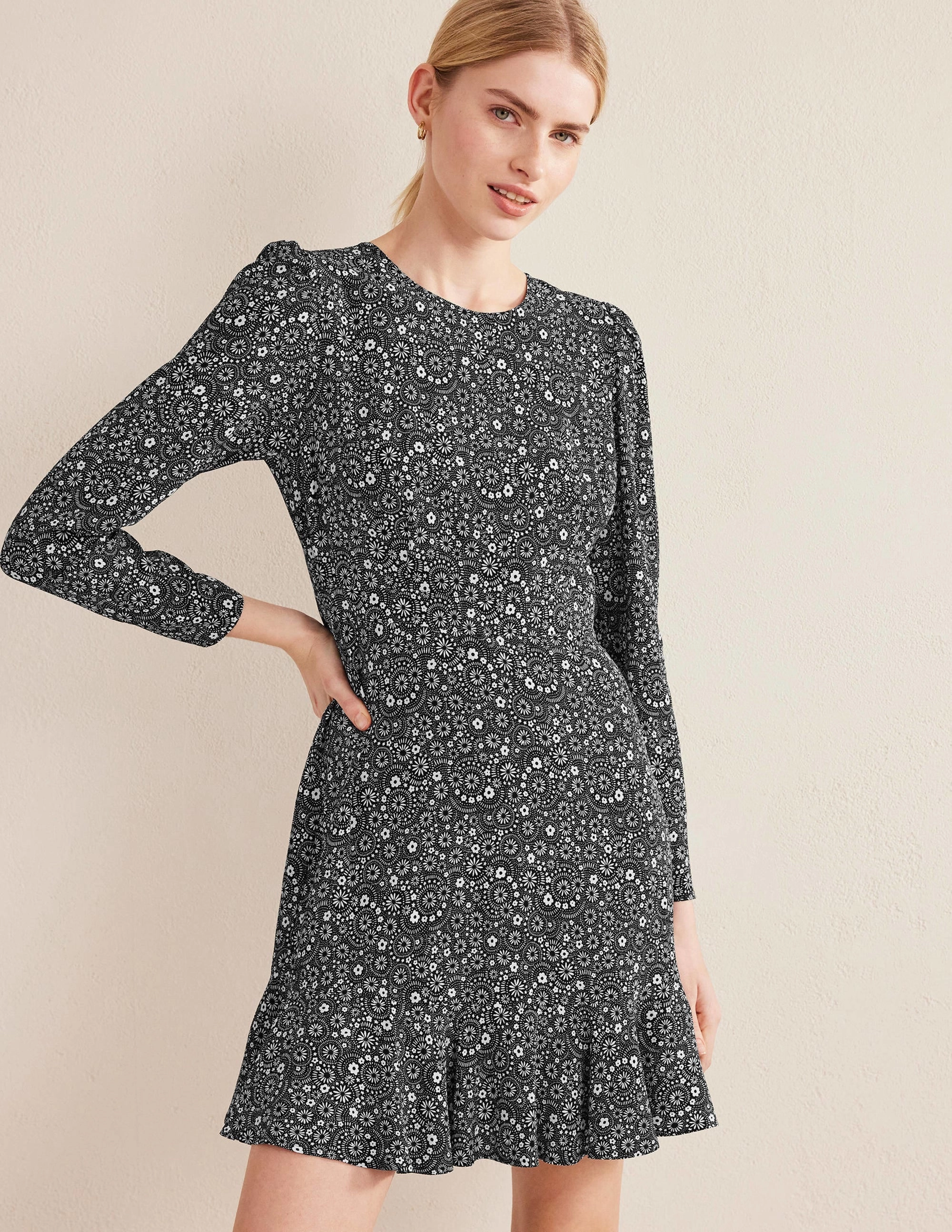 Long Sleeve Flippy Mini Dress-Black, Dotty Daisy Perfect Day-to-Night