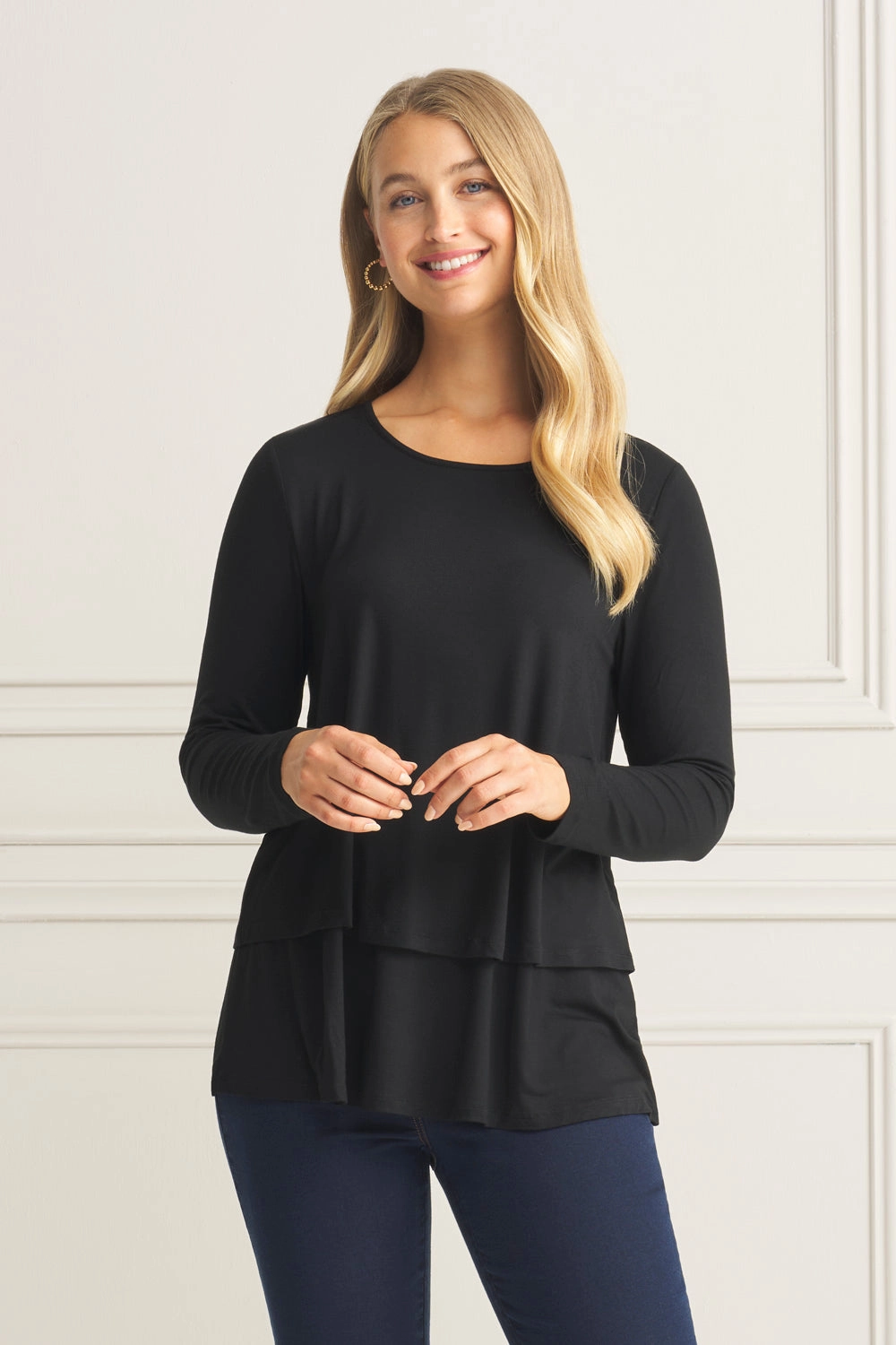 Long Sleeve Layered Tee - Black DropShoulder Anti Static Weave Technology