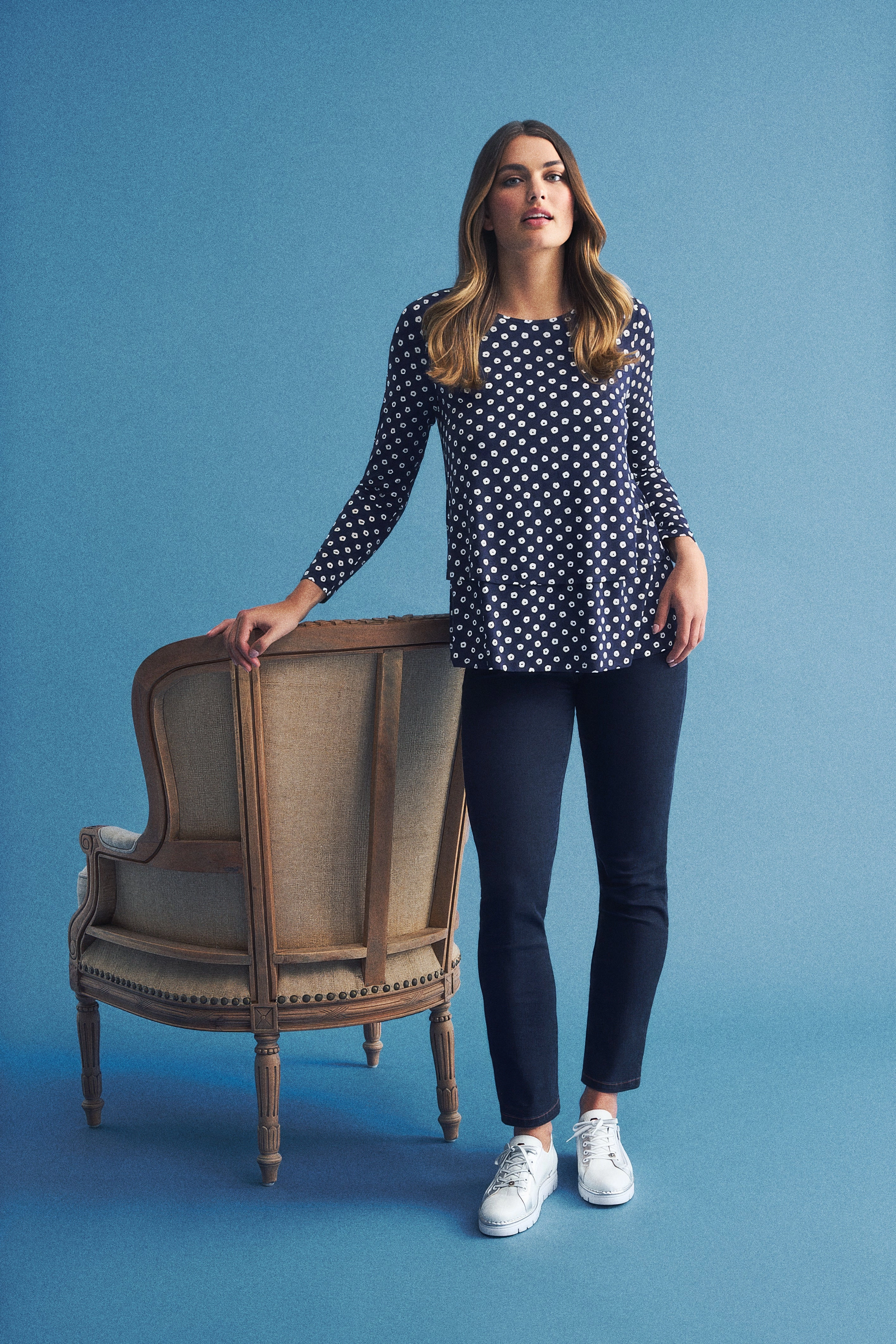Layered Sleeve Flatlock Seam Long Sleeve Layered Tee - Floral Polka Dot