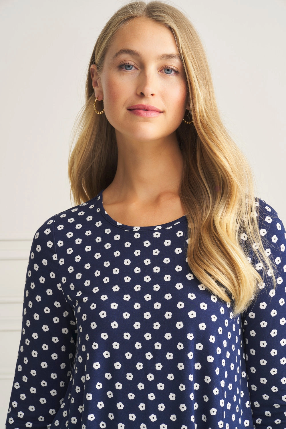 Long Sleeve Layered Tee - Floral Polka Dot Heat Regulating Fabric EasyCare Fabric