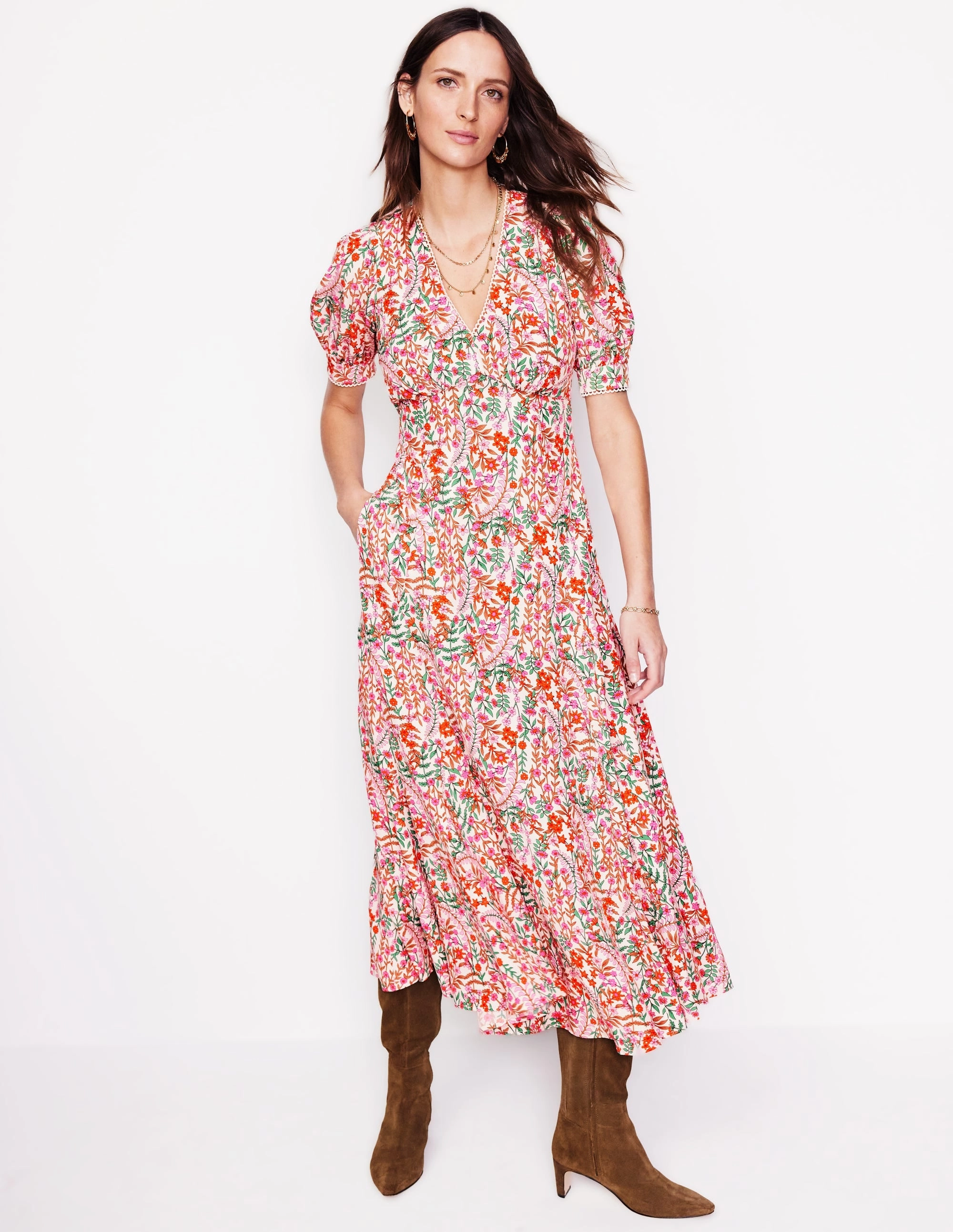 Light Touch Rosie Godet Tea Dress-Multi, Foliage Bud