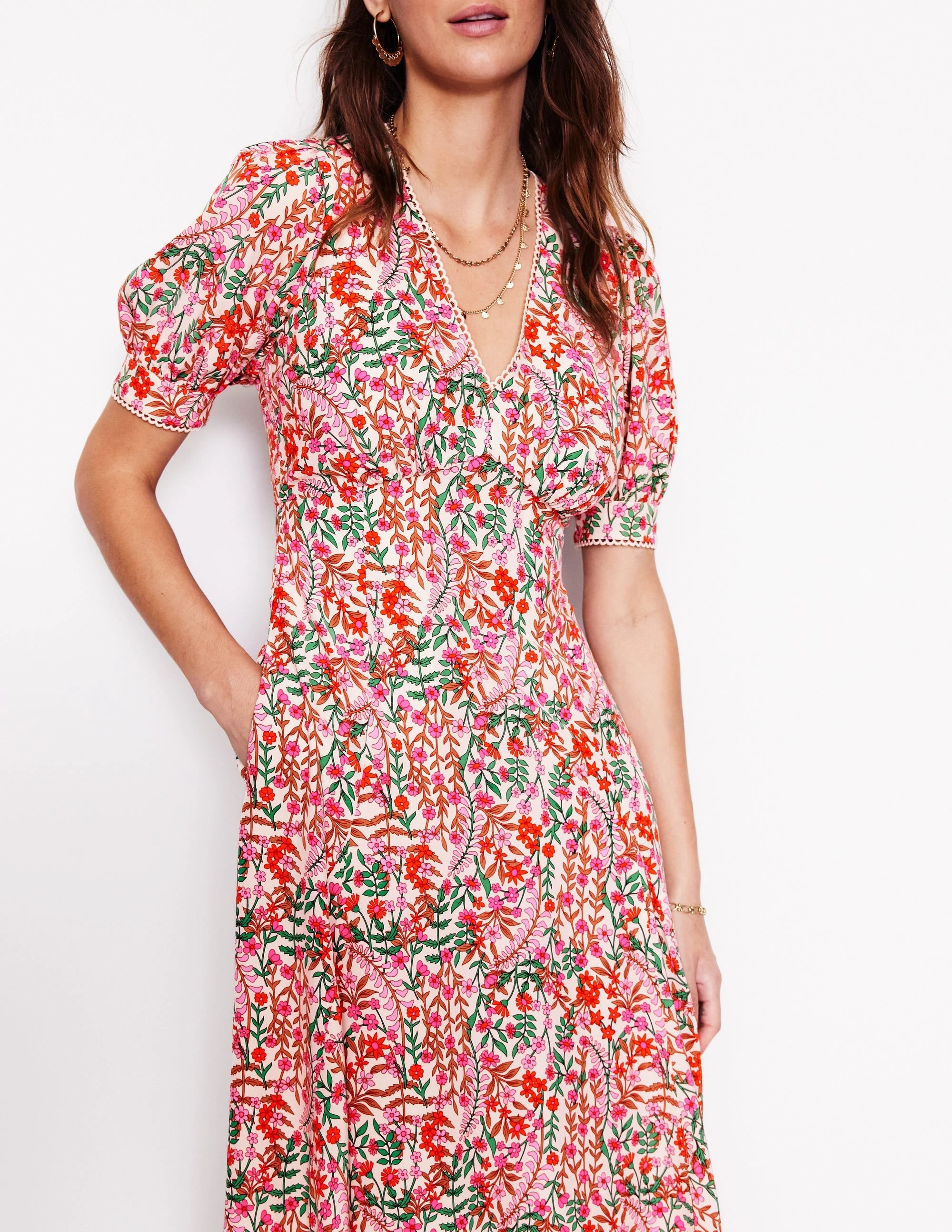 Rosie Godet Tea Dress-Multi, Foliage Bud Smooth Vibes Layer Light