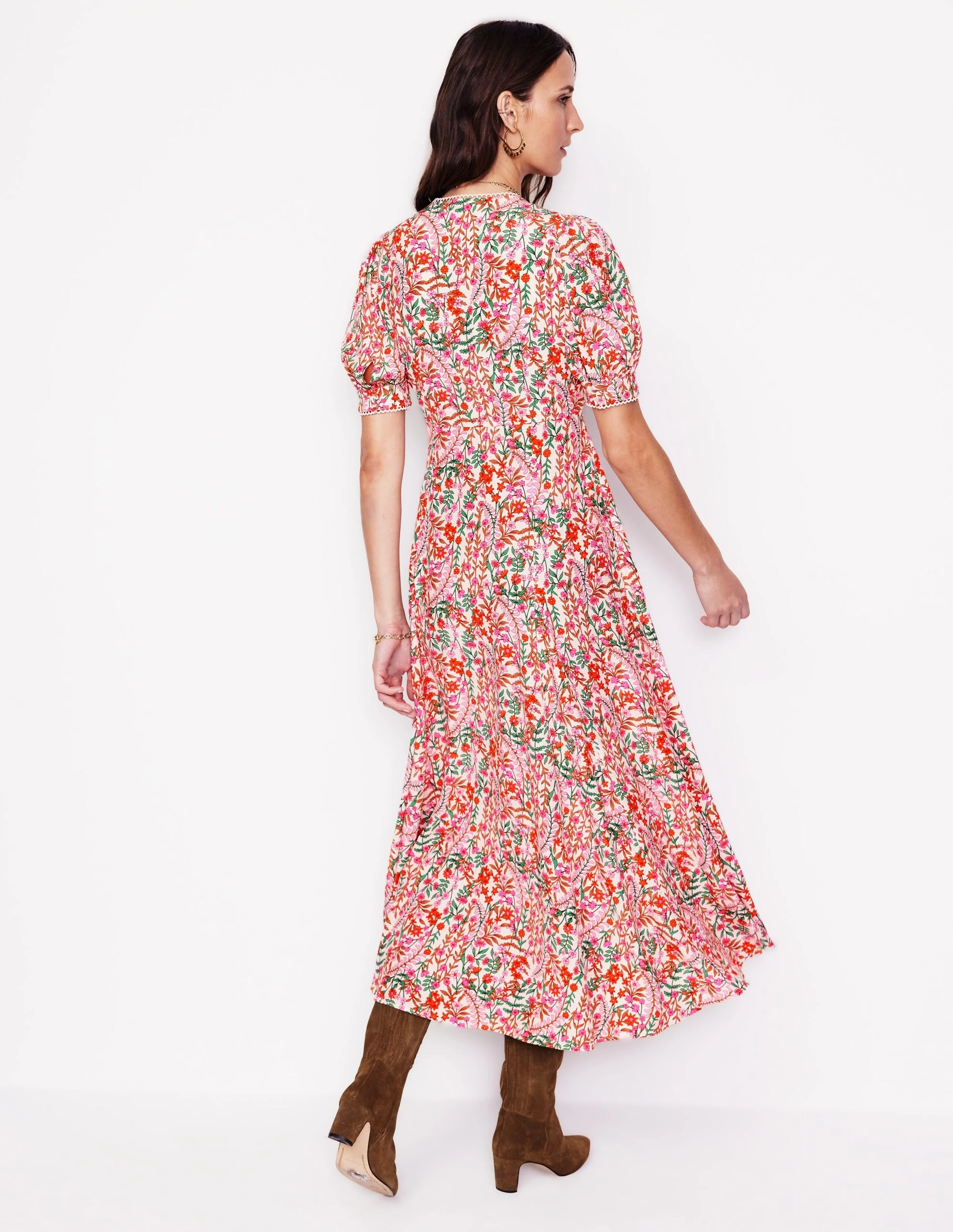 Rosie Godet Tea Dress-Multi, Foliage Bud Bold Mood Natural Wrap