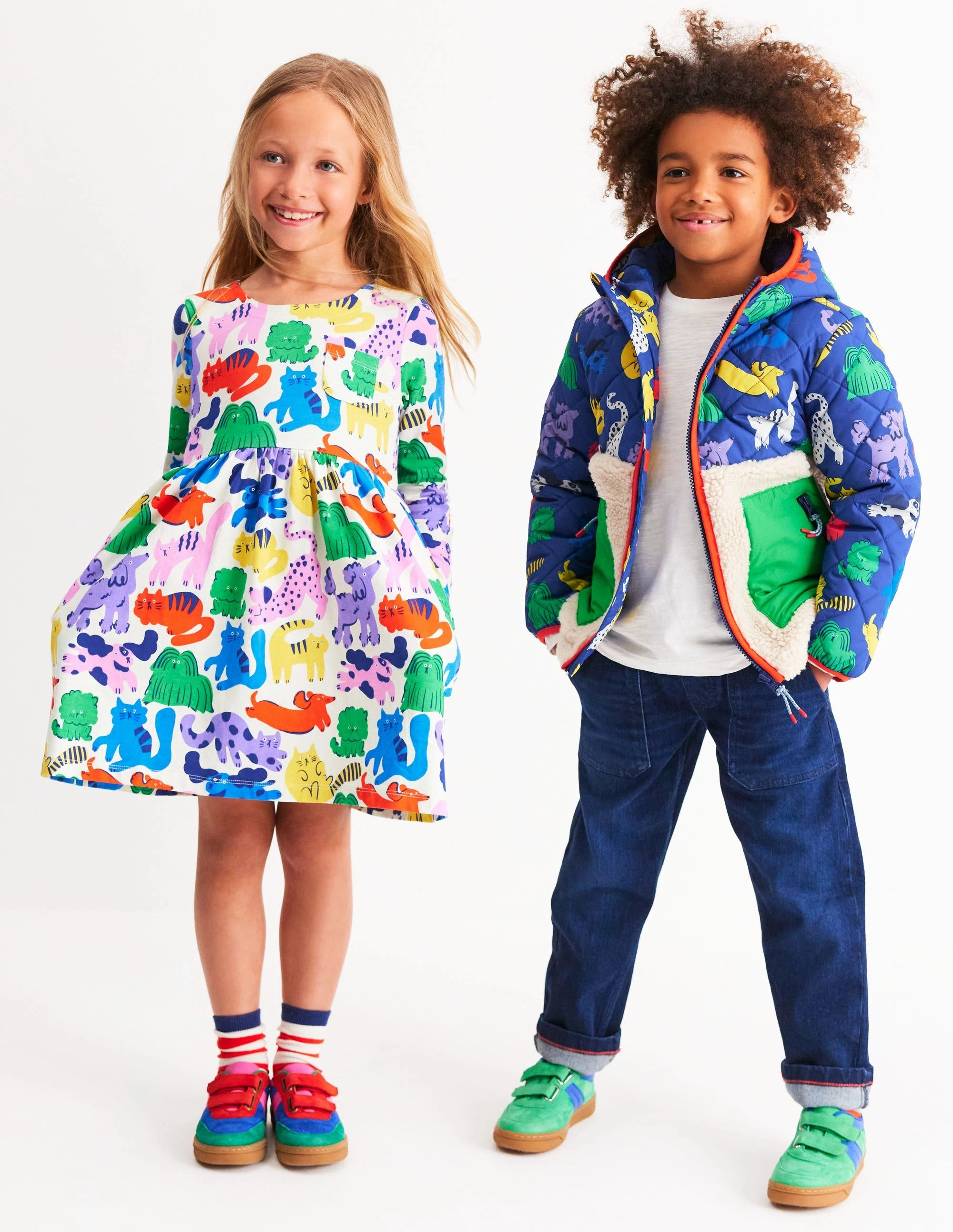 Metallic-Shine Long-Sleeved Fun Jersey Dress-Multi Oatmeal Rainbow Pets