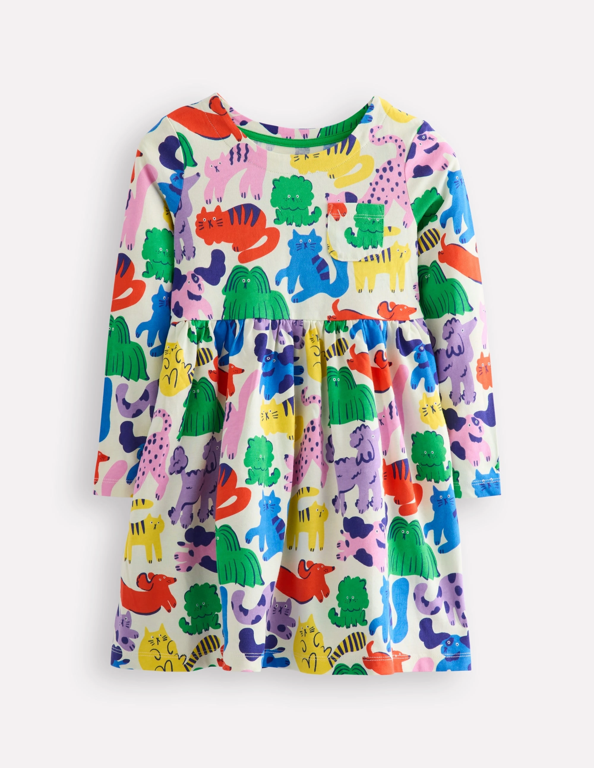 Long-Sleeved Fun Jersey Dress-Multi Oatmeal Rainbow Pets Edge Detail Climate-Adaptive