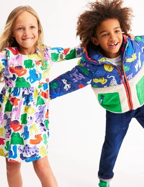 Inner Smile Neat Finish Long-Sleeved Fun Jersey Dress-Multi Oatmeal Rainbow Pets