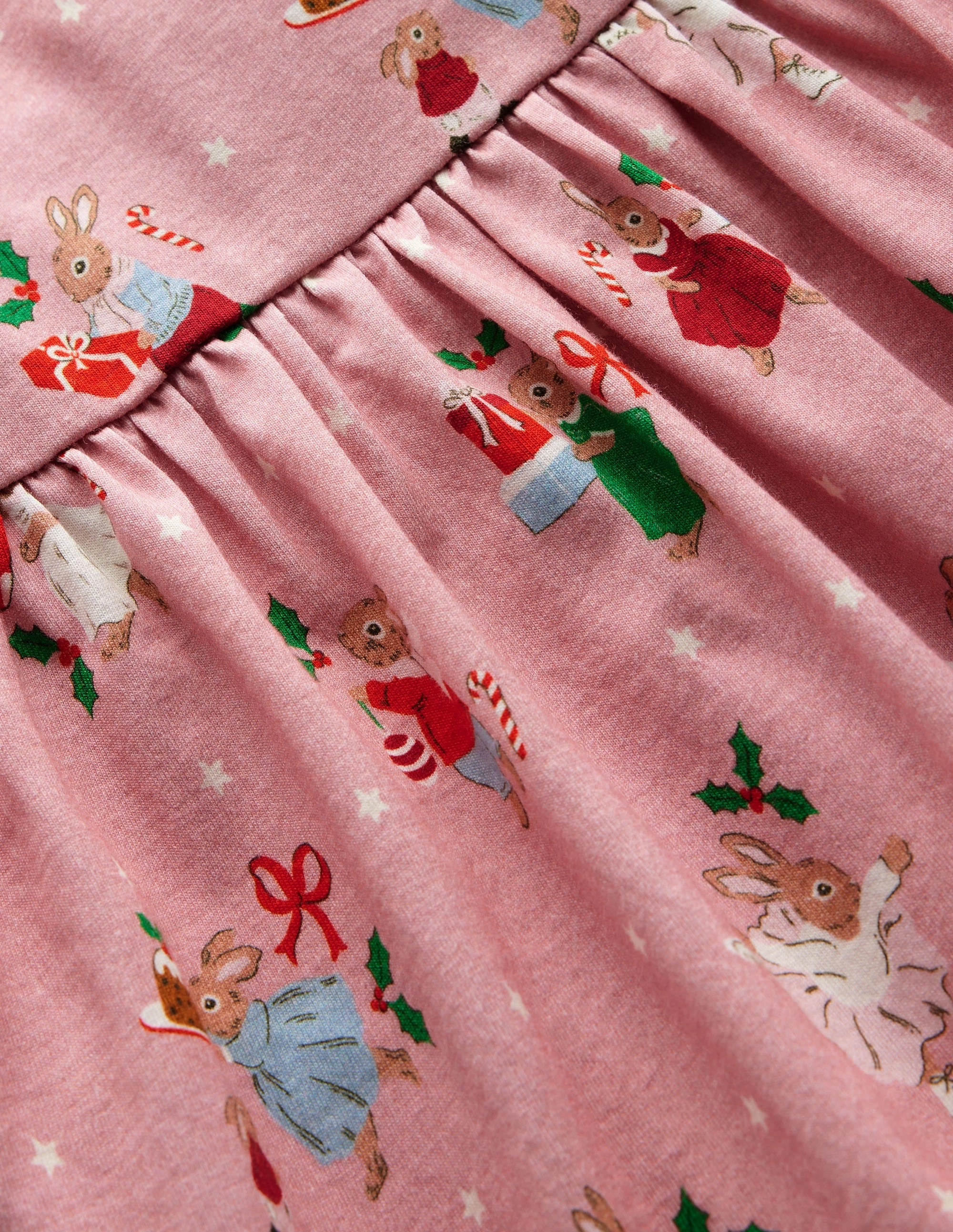 Layered Comfort Breath Ease Long-Sleeved Fun Jersey Dress-Vintage Pink Festive Bunny