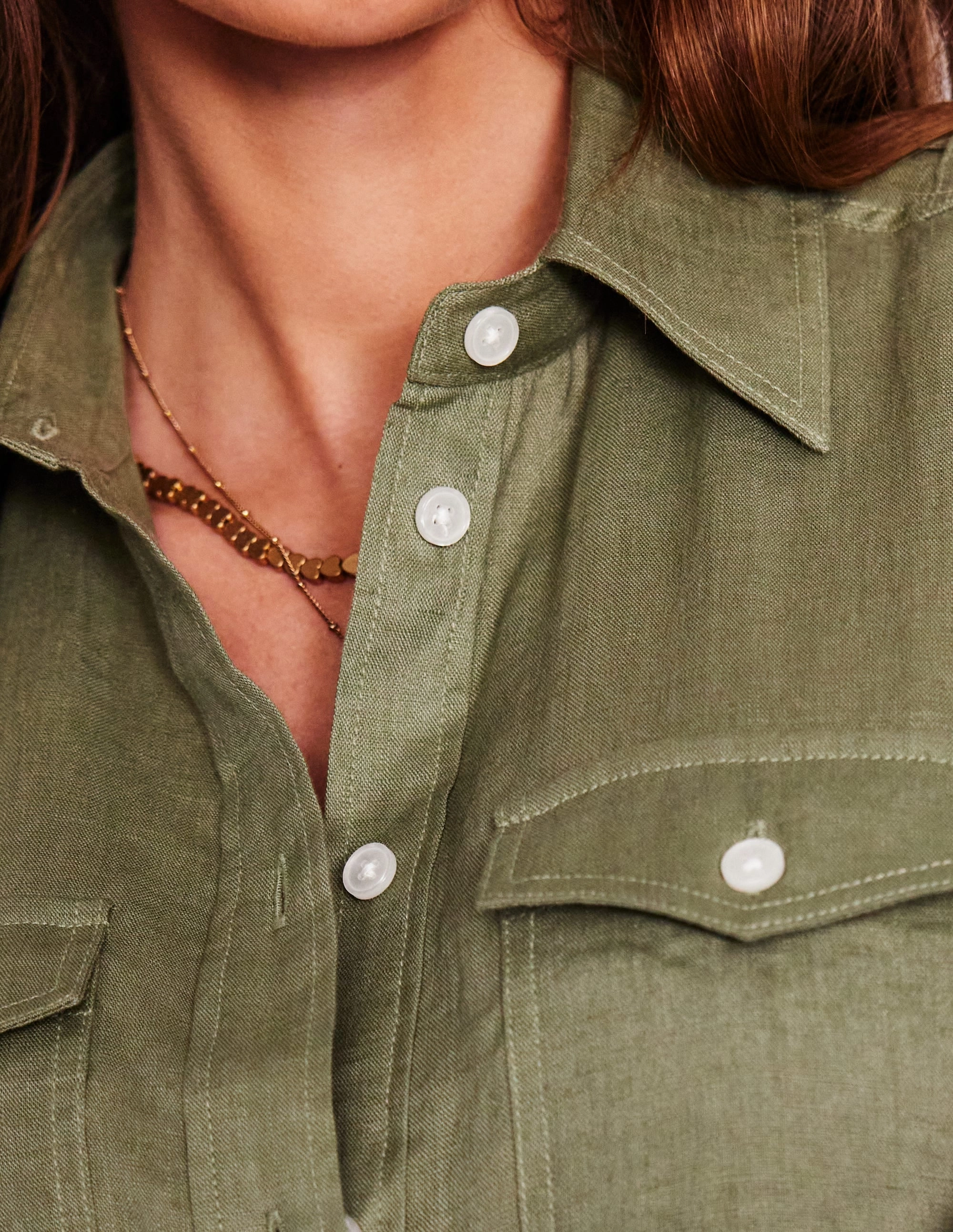 Comfy Comfort Longline Linen Safari Shirt-Larch Green