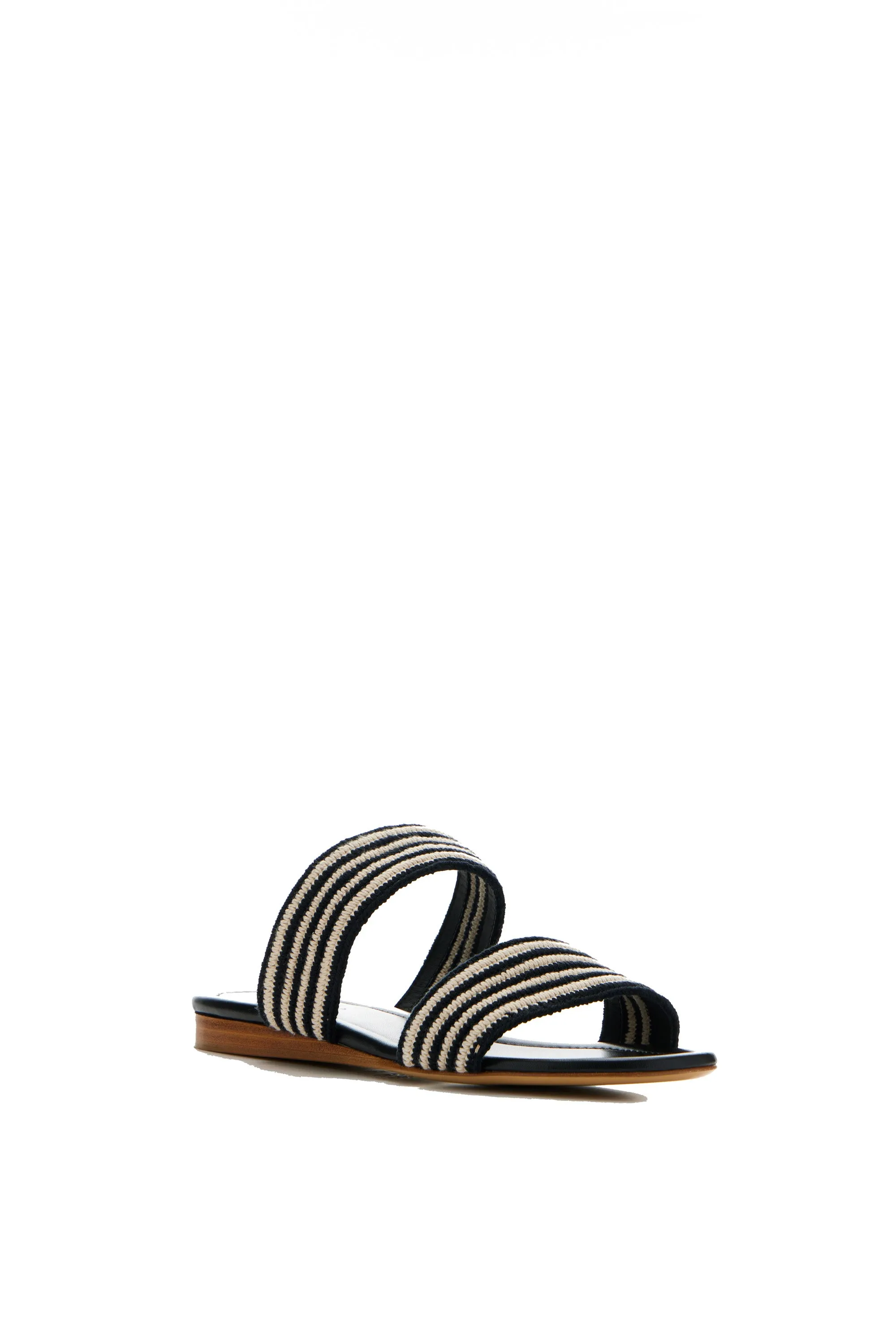 Shop Mood Lora Flat Sandal in Black & White Nappa Leather Crochet