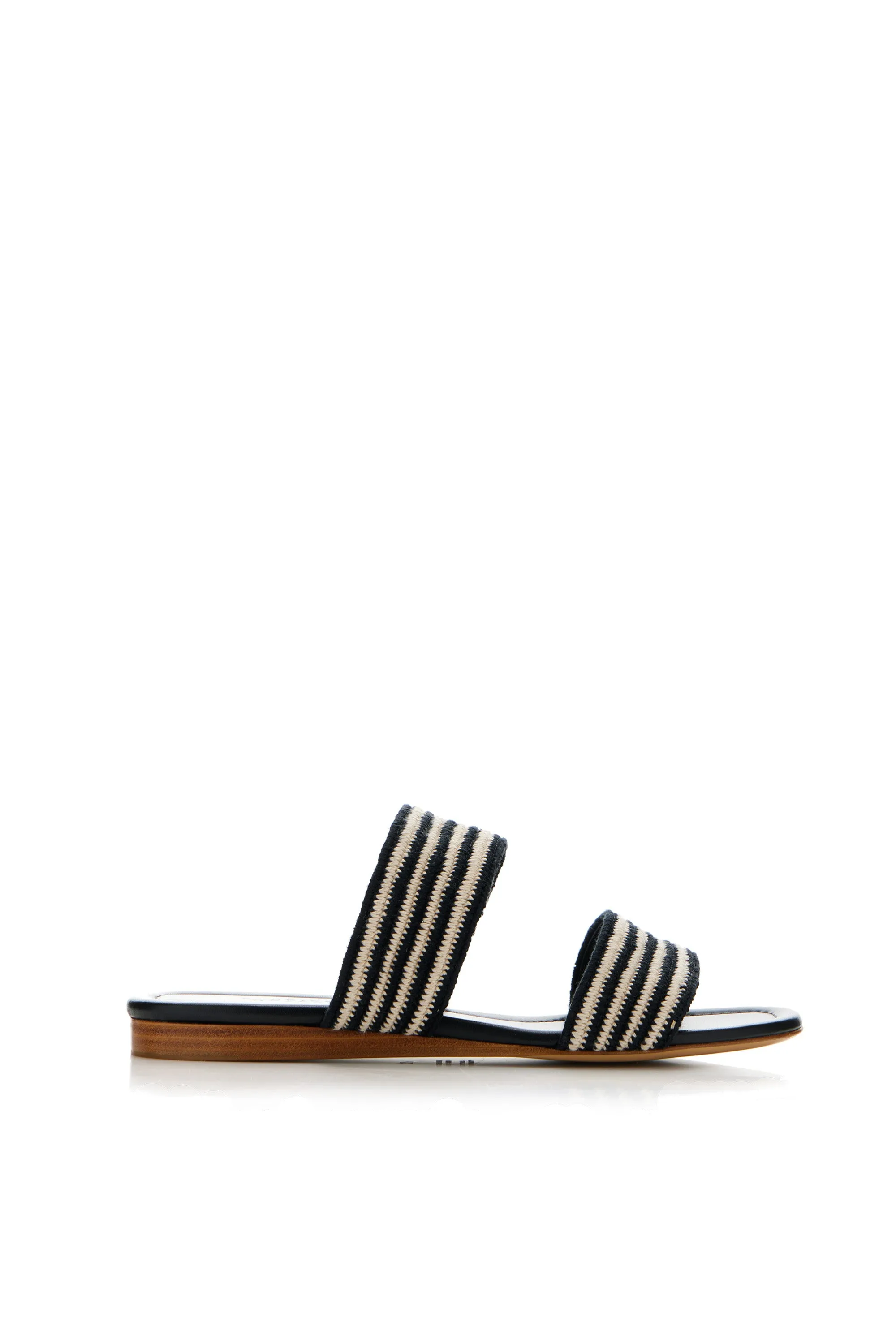 Classic Sole Balcony Look Lora Flat Sandal in Black & White Nappa Leather Crochet