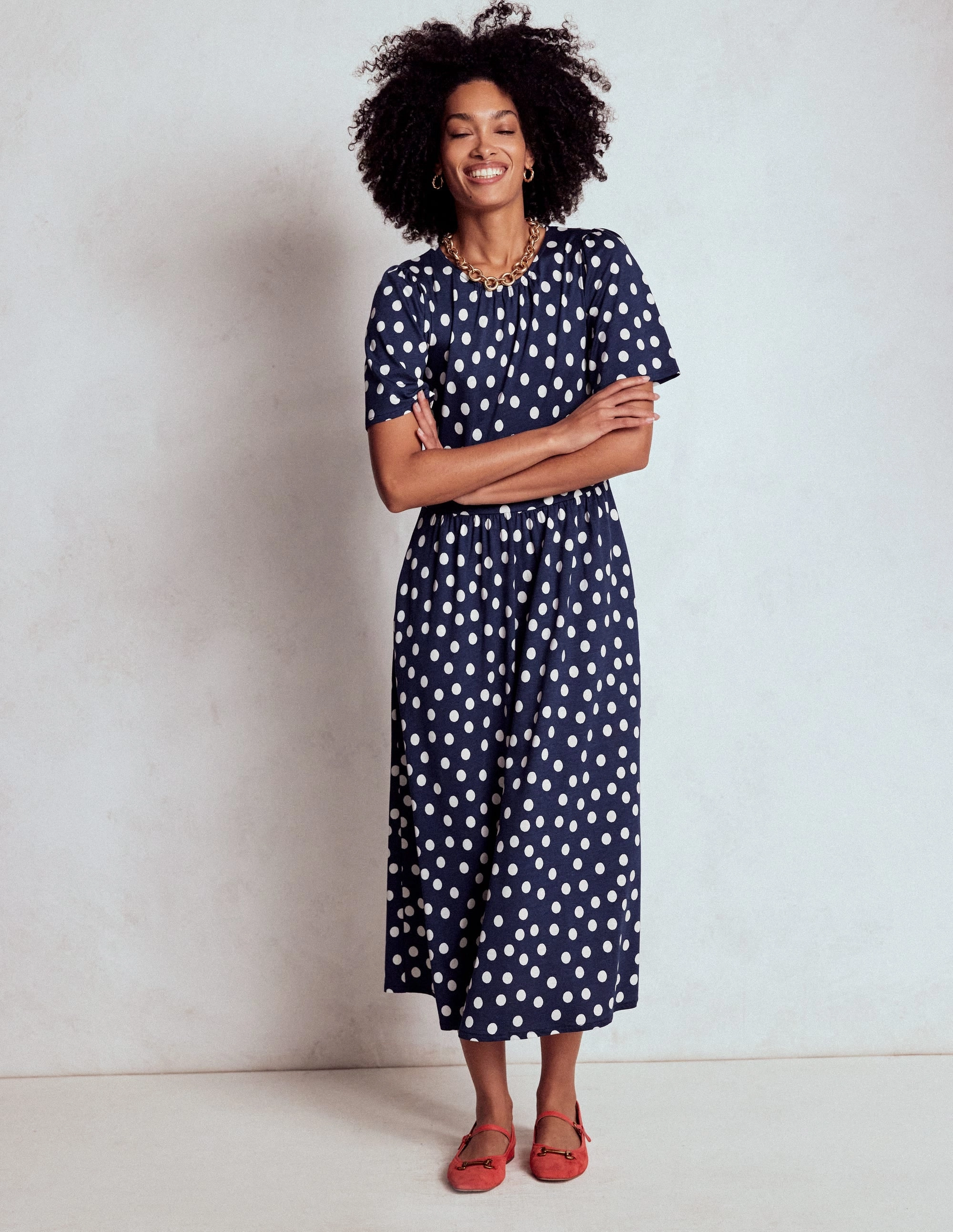 Louisa Jersey Midi Dress-French Navy, Painted Dot Everyday Ready