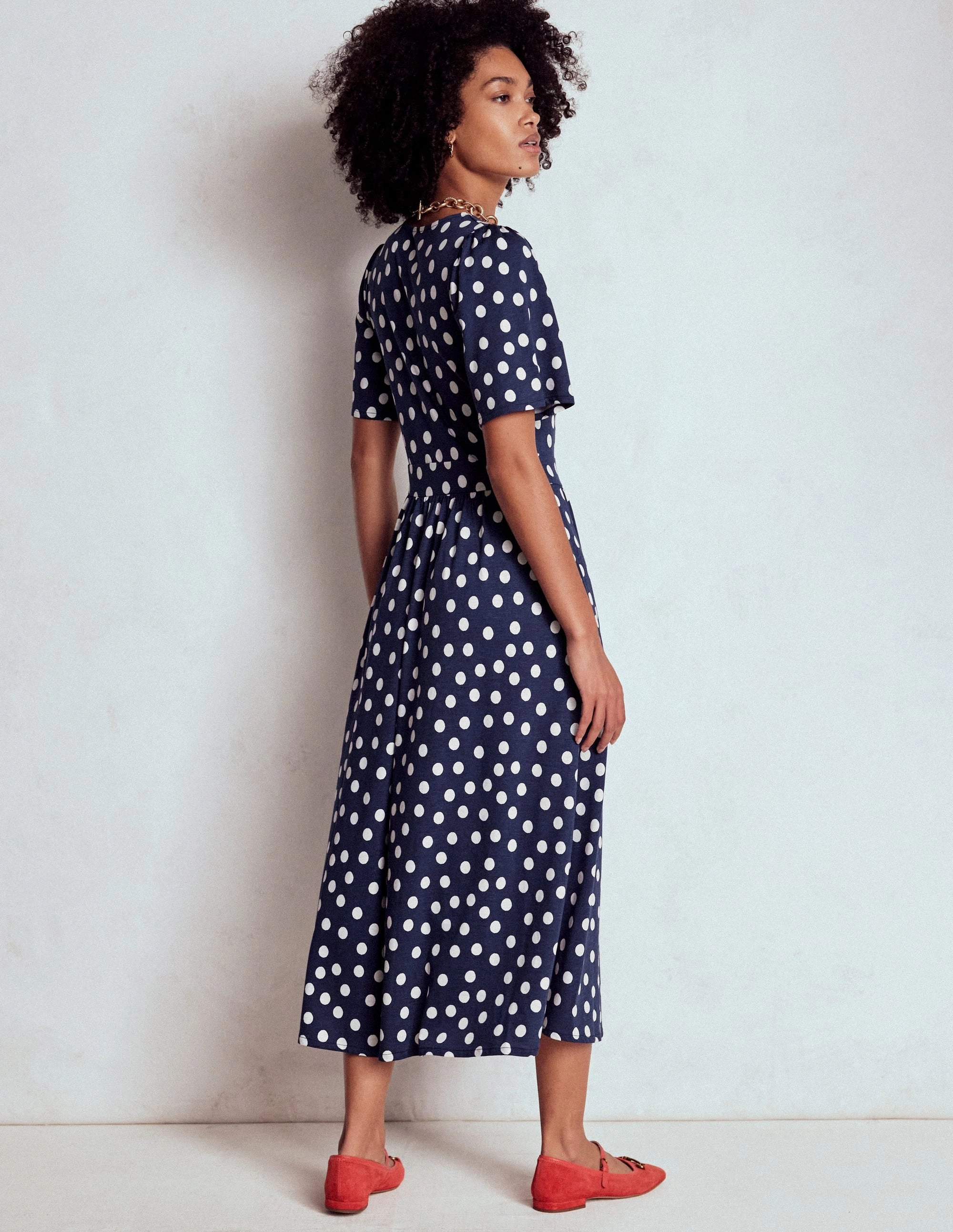 Louisa Jersey Midi Dress-French Navy, Painted Dot Fit for All Seasons Layered Texture