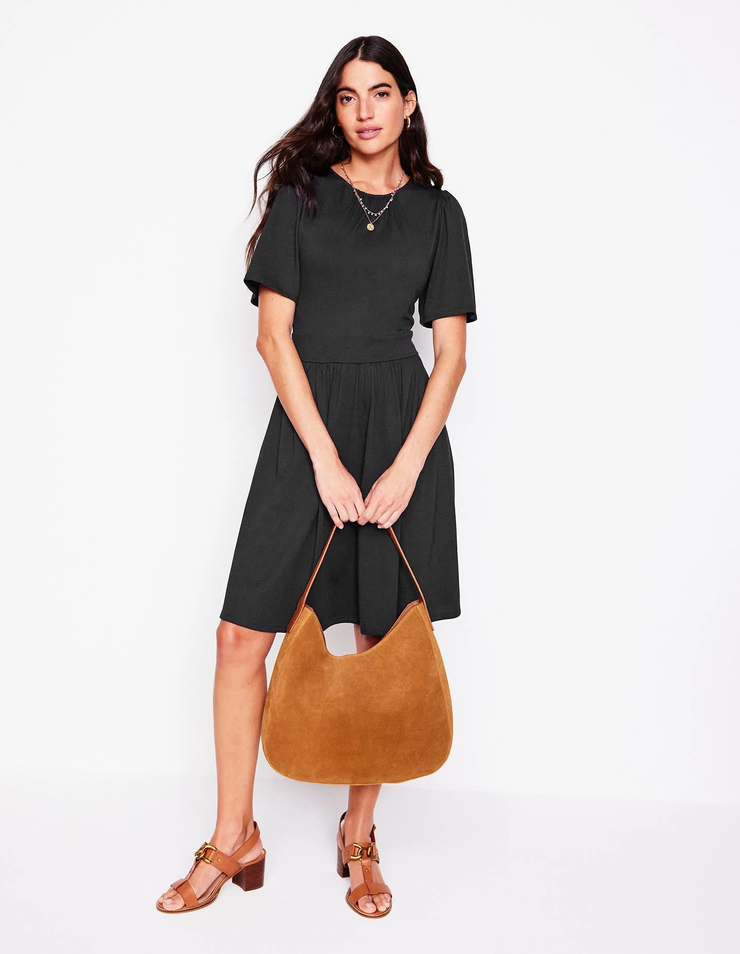 Cinched-Waist Premium Look Louisa Short Jersey Dress-Black