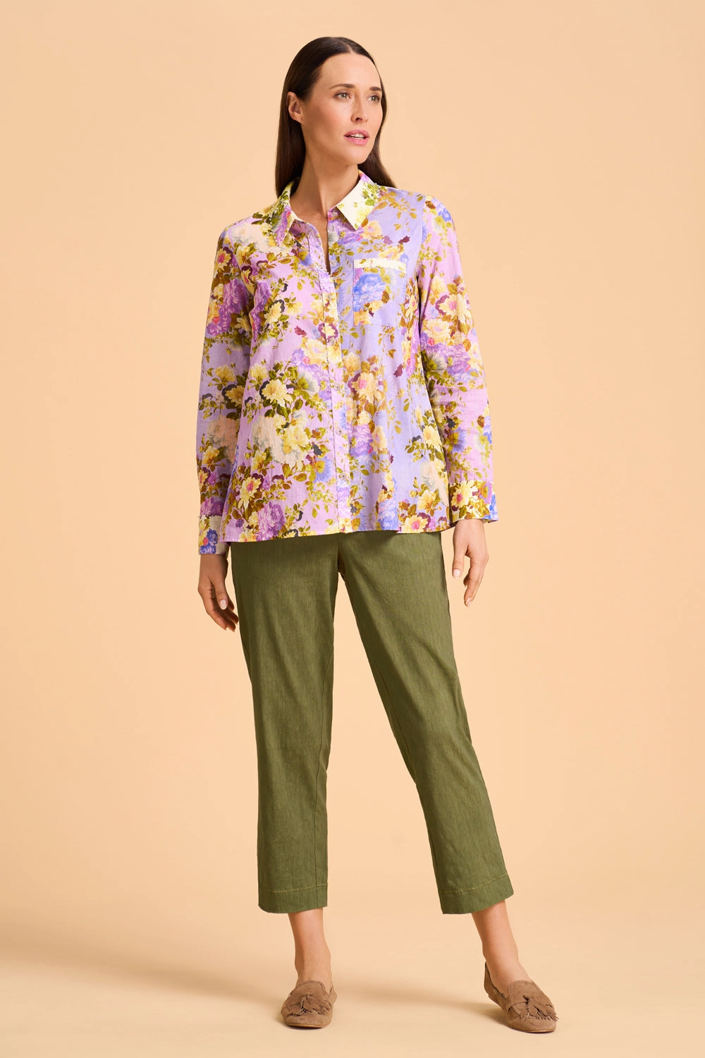 Beaded Mixed Print Shirt - Chantilly Mix SelfFabric Binding Bonded Seam Technology