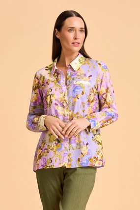 Sport Top Beaded Mixed Print Shirt - Chantilly Mix