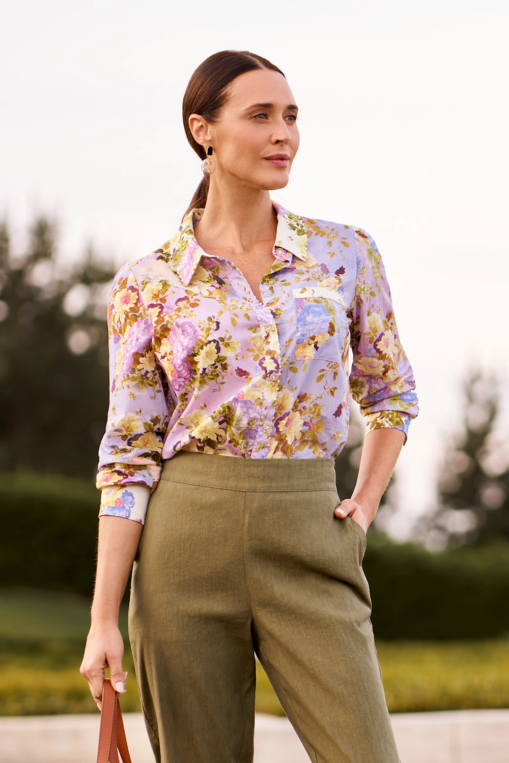 HeatSealed Seams Beaded Mixed Print Shirt - Chantilly Mix