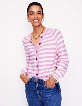 Lena Stitch Detail Cardigan-Soft Lavender and Ivory Stripe Subtle Elegance Contrast Stitch