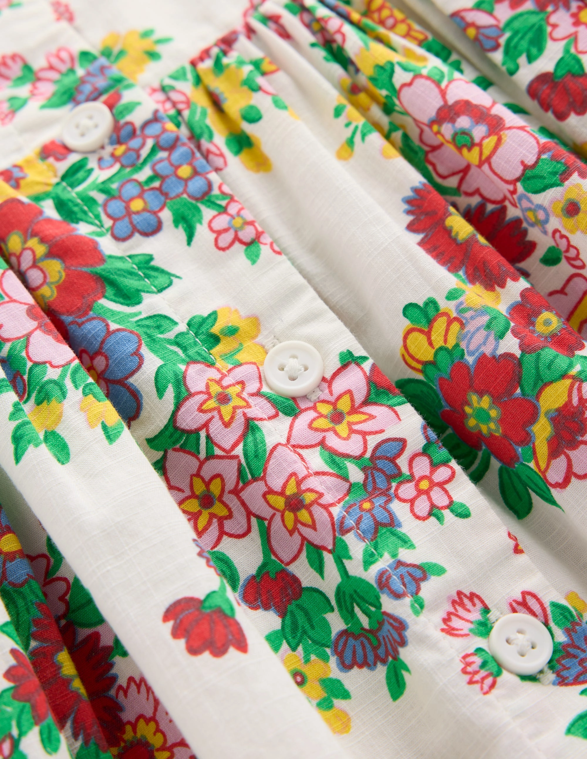 Remy Button Through Dress-Ivory Flower Bunch Sophisticated Touch Fashion Daily