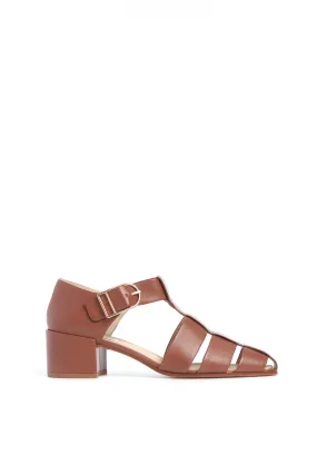 Slide Ease packable Lyle Block Heel Pump in Cognac Nappa Leather