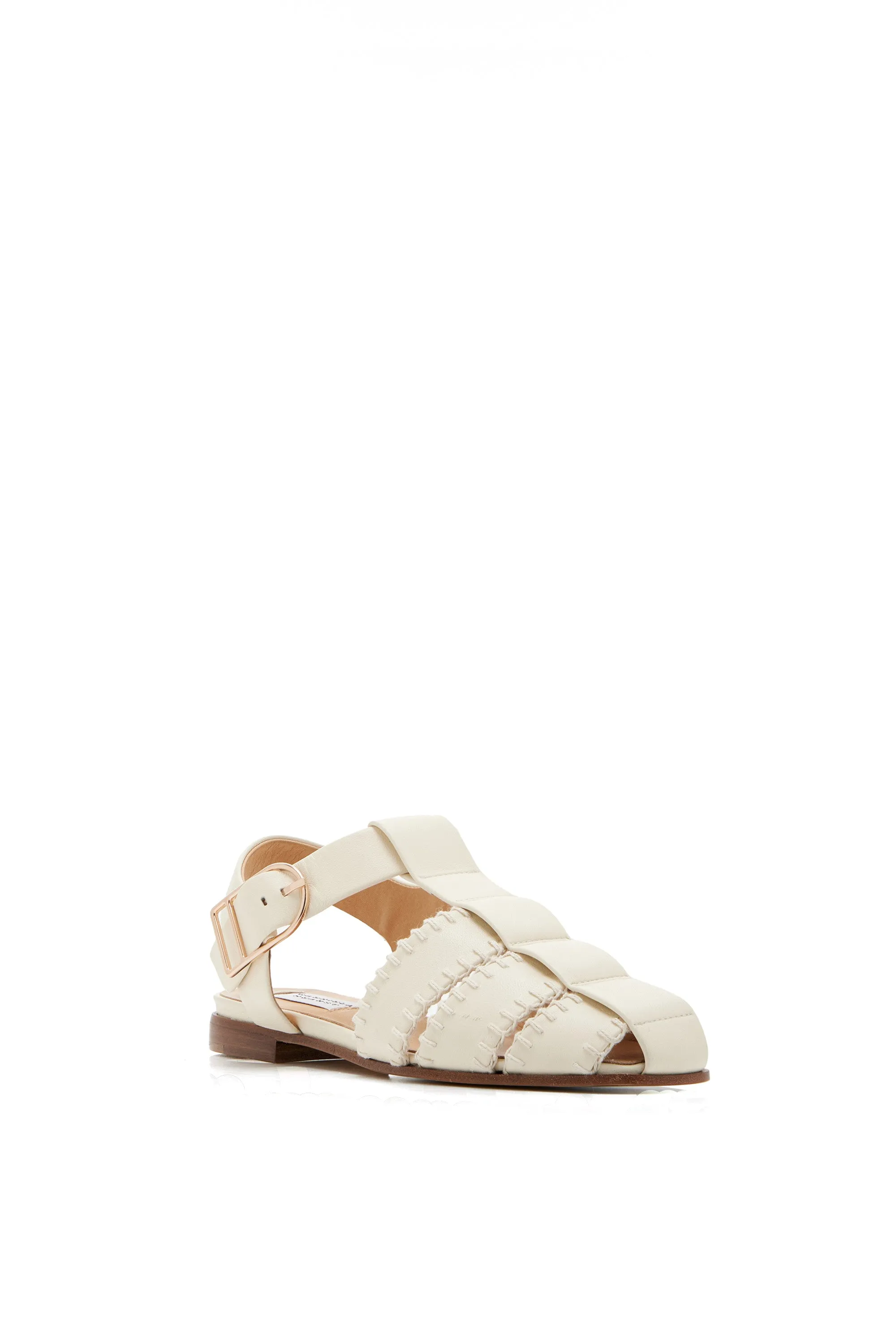 Lynn Flat Sandal in Cream Nappa Leather with Stitch Foot Care Waterproof Seam