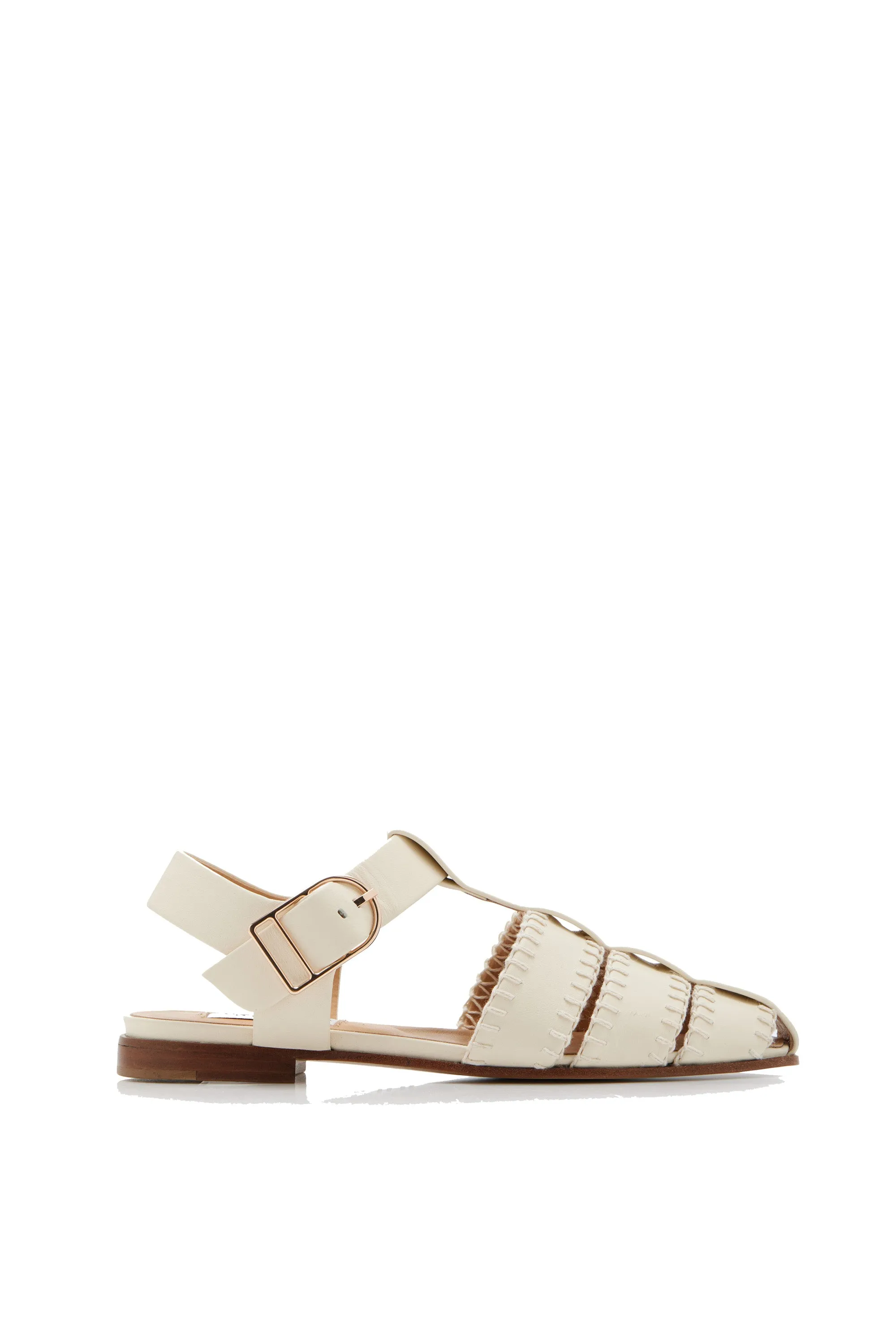 Moisture Wicking Lining Quick Dry Shoes Lynn Flat Sandal in Cream Nappa Leather with Stitch