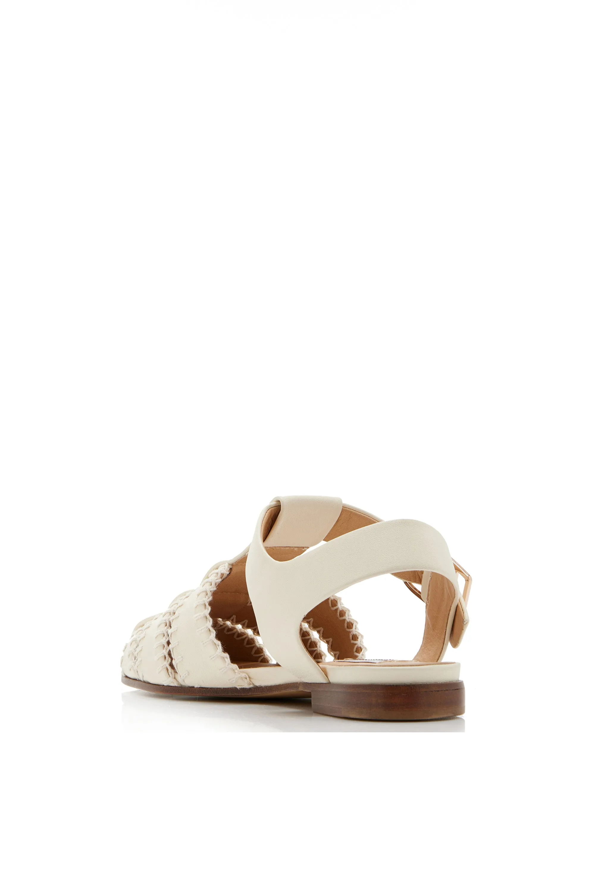 Lynn Flat Sandal in Cream Nappa Leather with Stitch Outdoor Flats Relaxed Walking