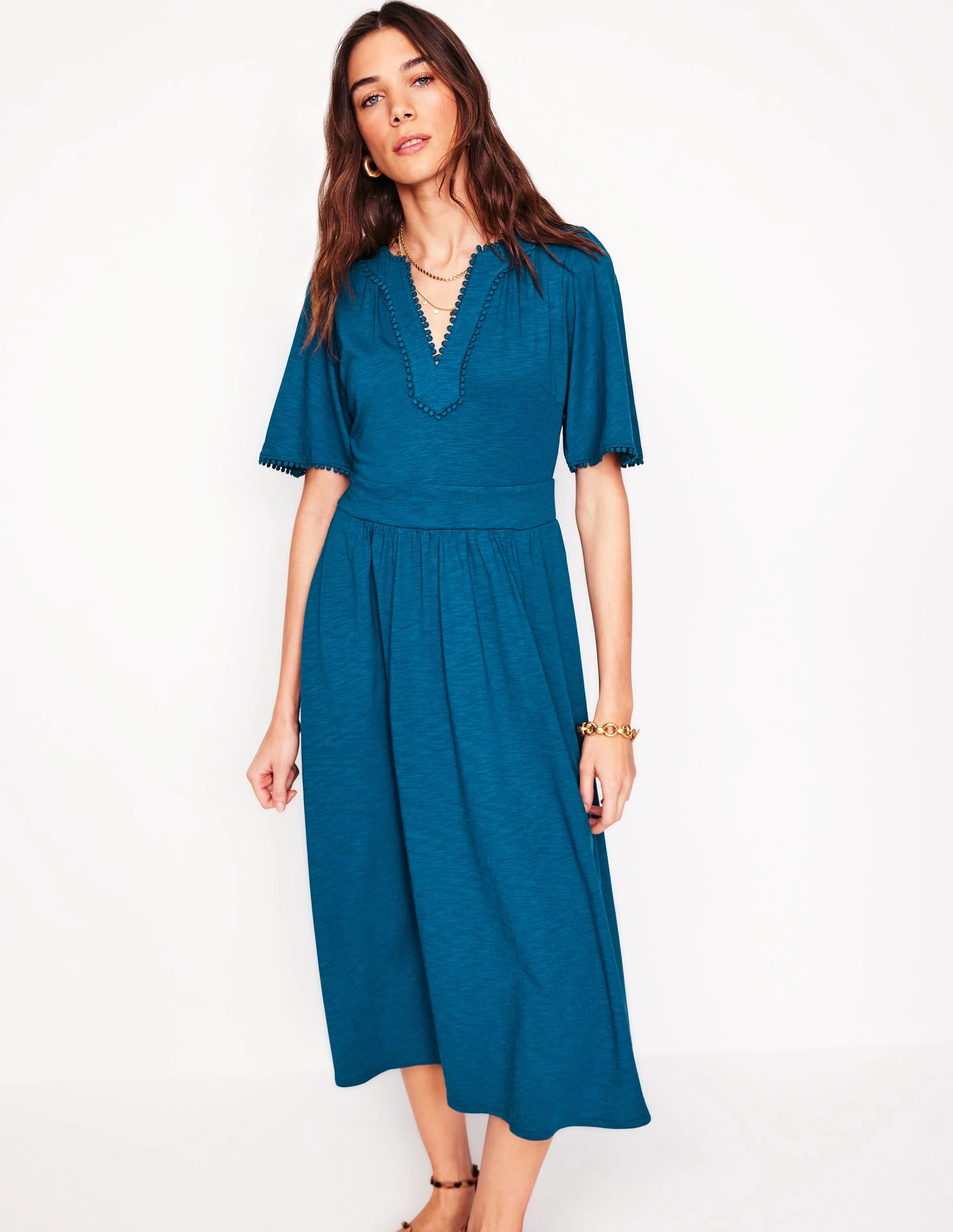 Bright Bloom Easy Vibe Maddie Trim Jersey Dress-Harbour Blue