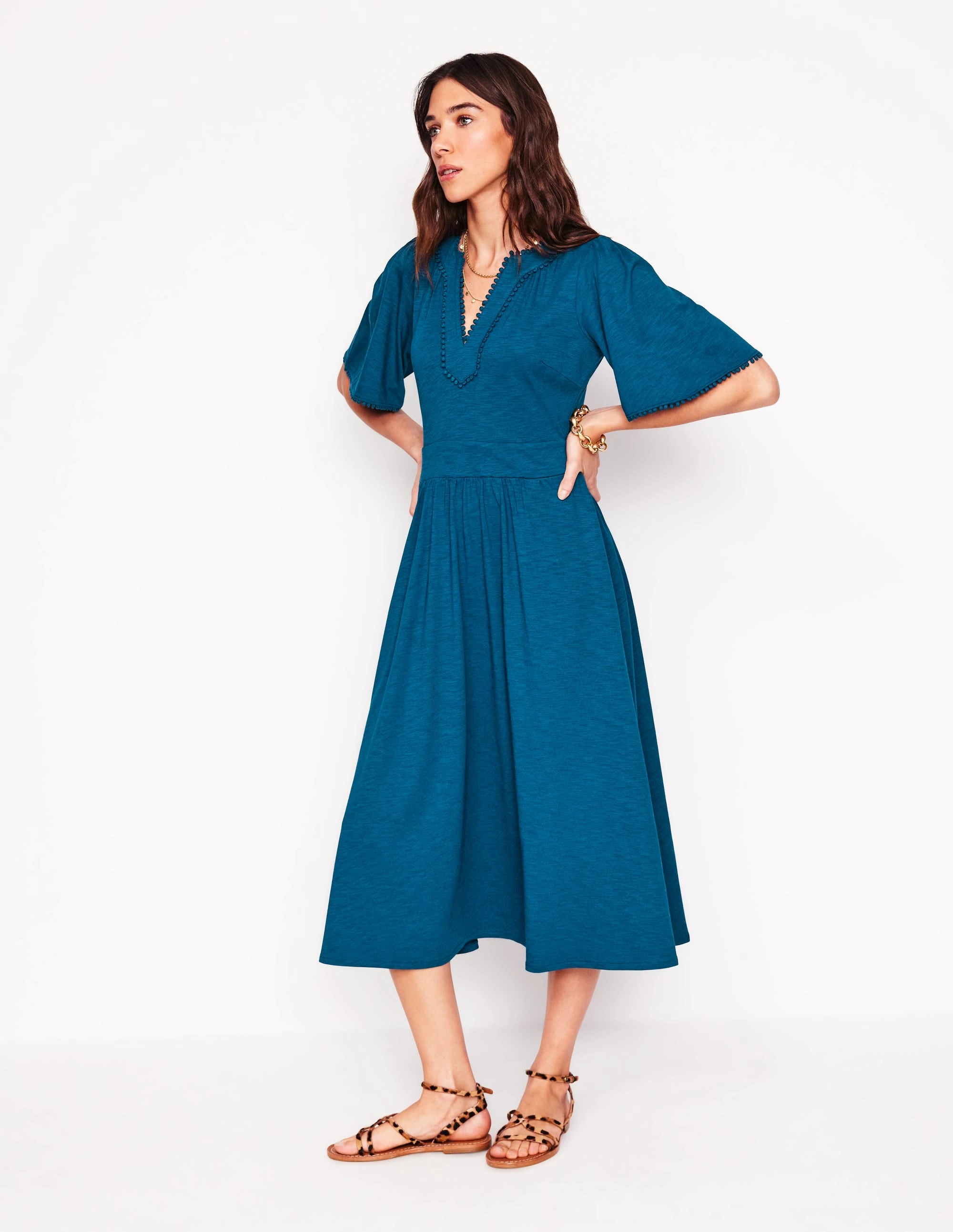 Maddie Trim Jersey Dress-Harbour Blue Inner Glow