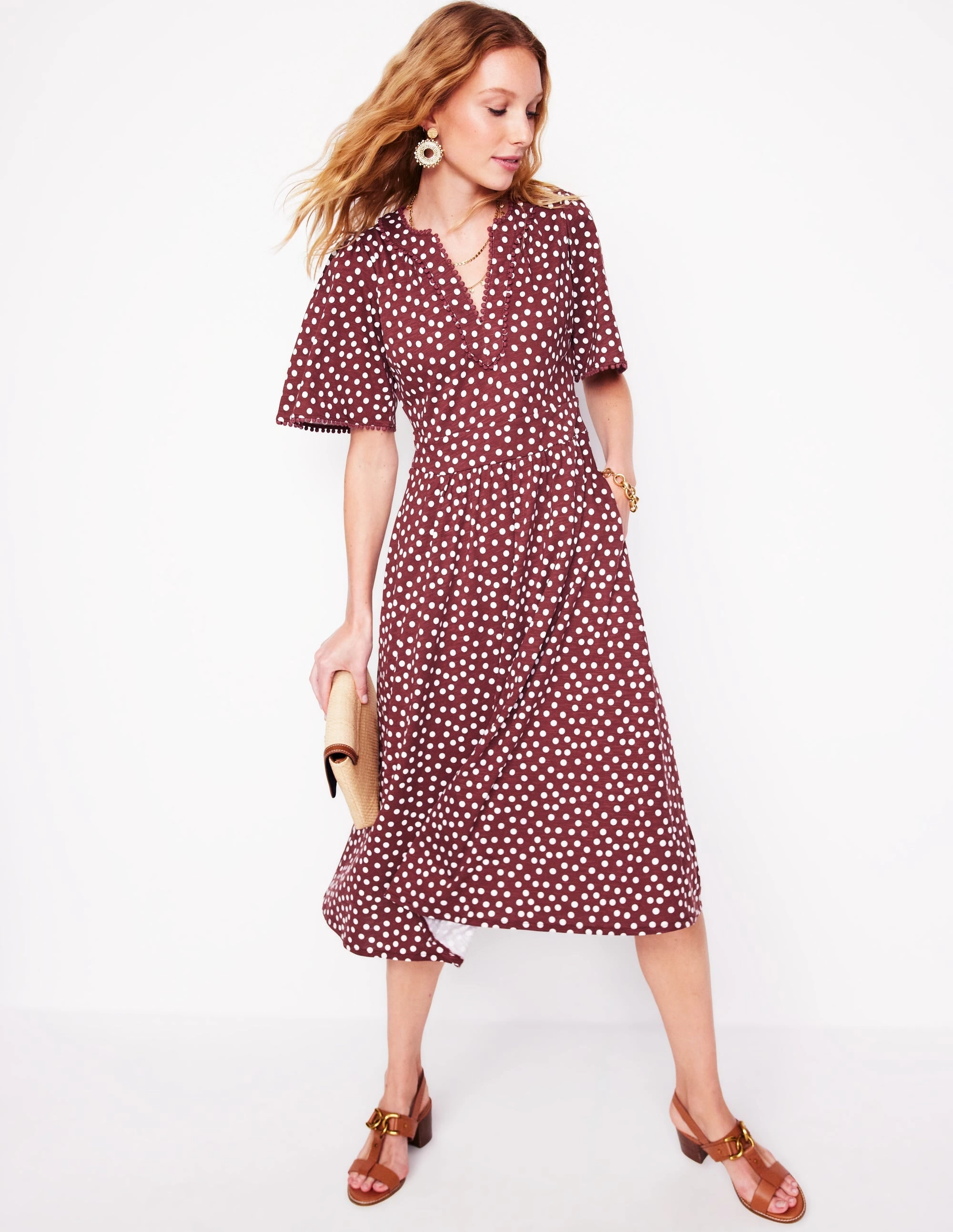 Maddie Trim Jersey Dress-Port and Ivory, Abstract Dot SustainableCotton