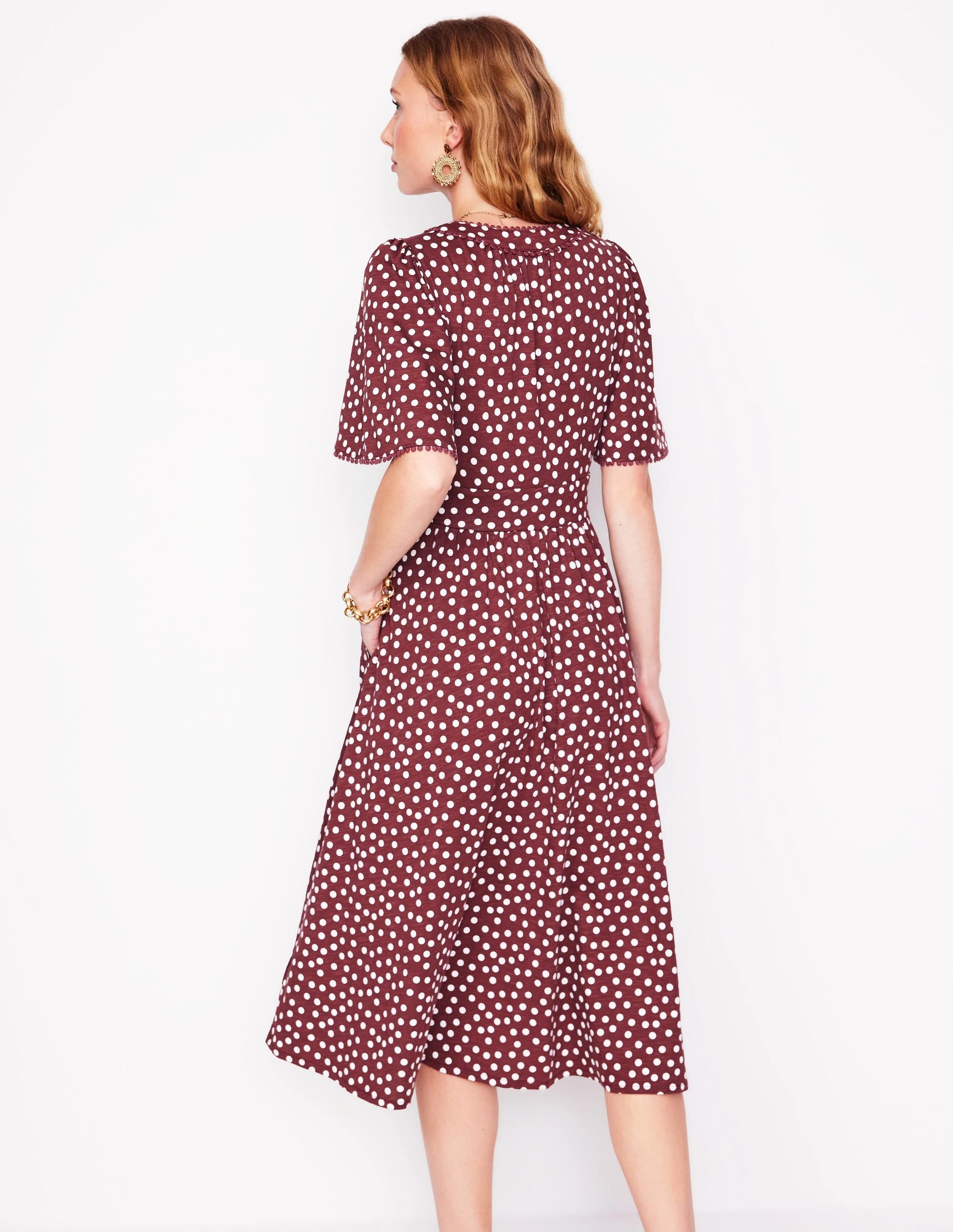 Perfect Fit Wear Contrast-Lining Maddie Trim Jersey Dress-Port and Ivory, Abstract Dot