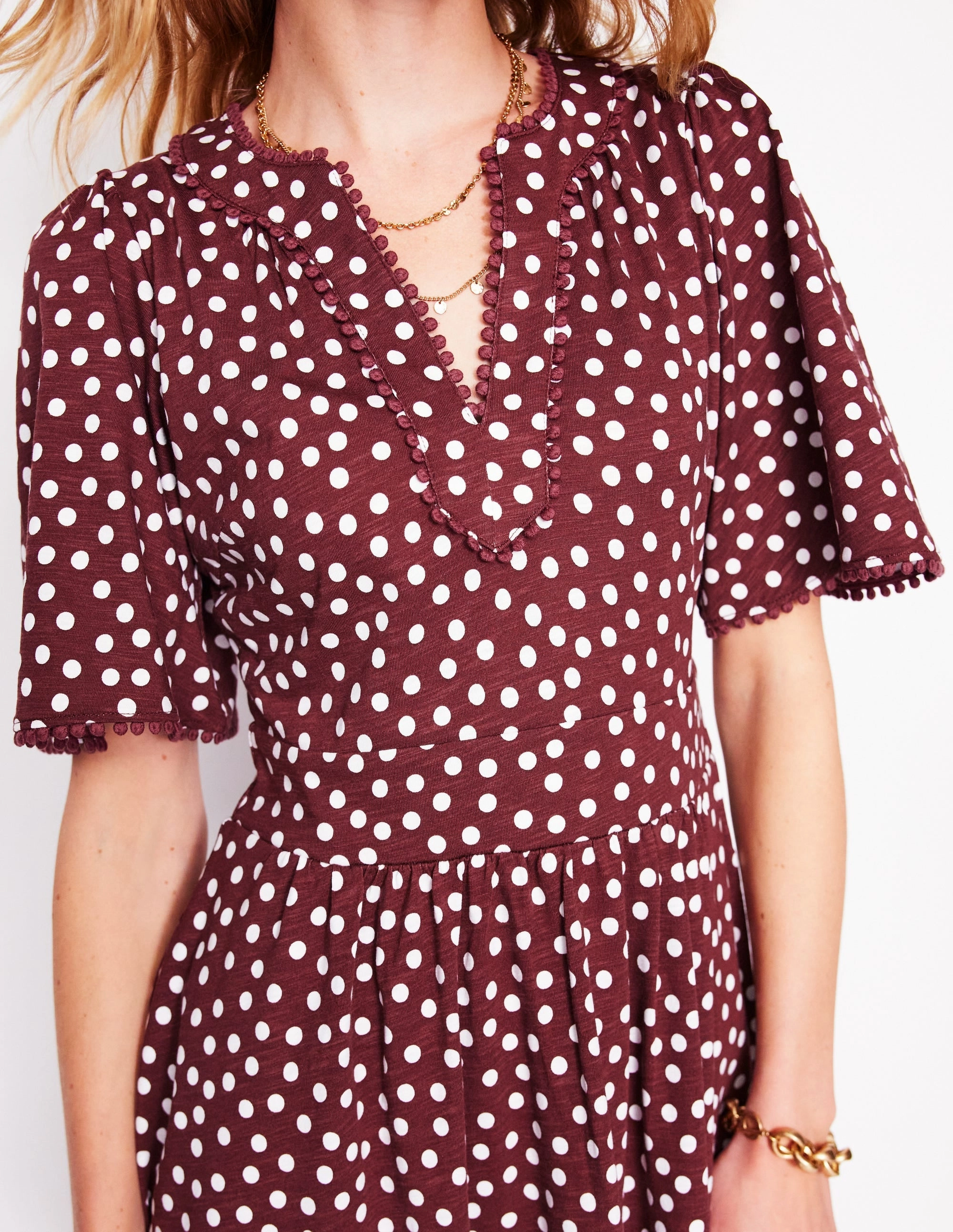 Maddie Trim Jersey Dress-Port and Ivory, Abstract Dot Figure-Skimming Olive Fresh