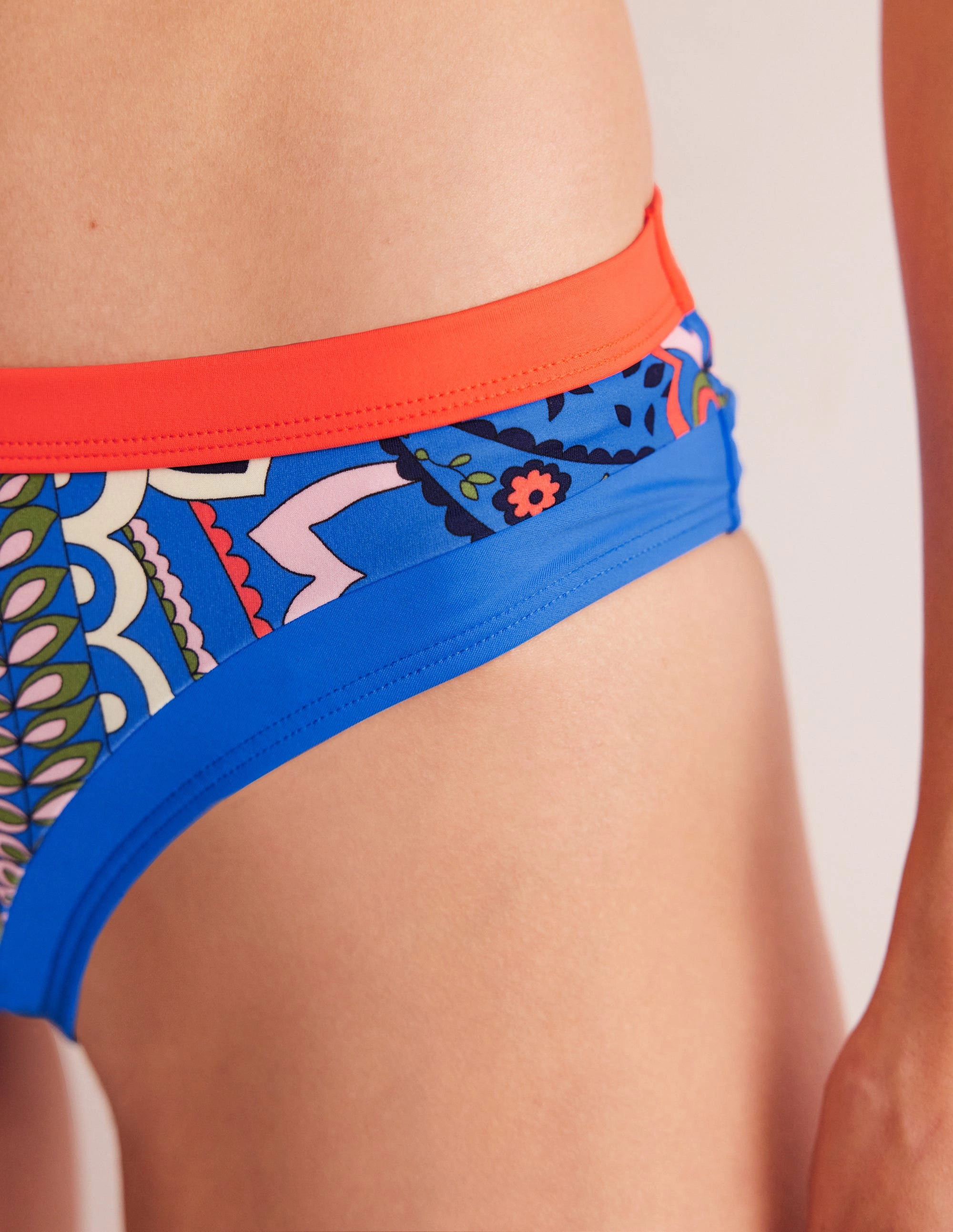 Santorini Bikini Bottoms-Blue, Foliage Paisley Rash Guard Material