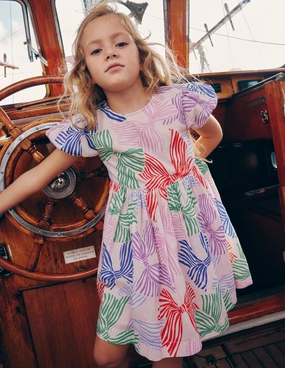 Madeline Woven Dress-French Pink Bows Bloom Zone