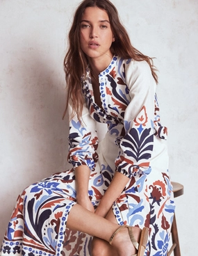 Lounge Feel Mae Linen Blend Shirt Dress-Multi, Elaborate Garden