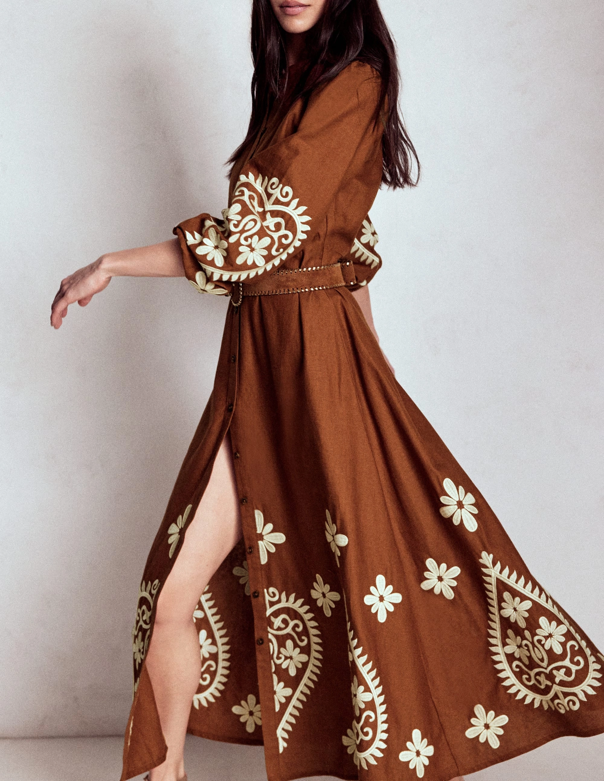 Mae Linen Blend Shirt Dress-Russet Comfy Style