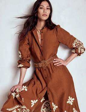 Mae Linen Blend Shirt Dress-Russet Chic And Comfortable