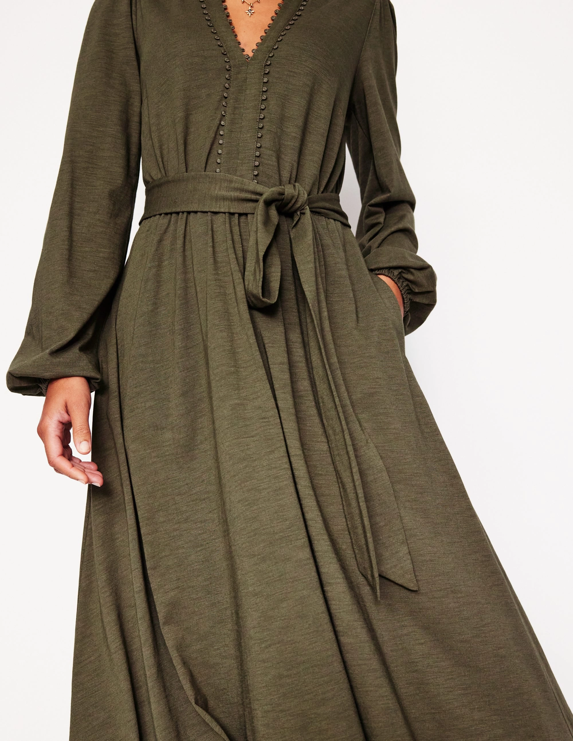 Airy Fit Maeve Trim Jersey Midi Dress-Classic Khaki