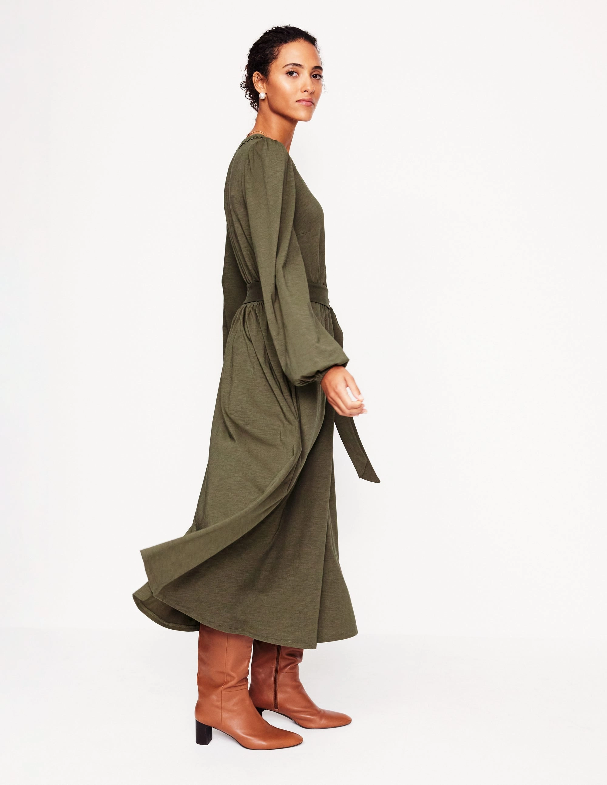 Playful and flirty dress A-Line Maeve Trim Jersey Midi Dress-Classic Khaki