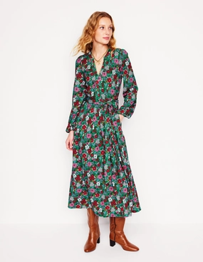 Maeve Trim Jersey Midi Dress-Rich Emerald, Blossom Scatter Elegant Waist