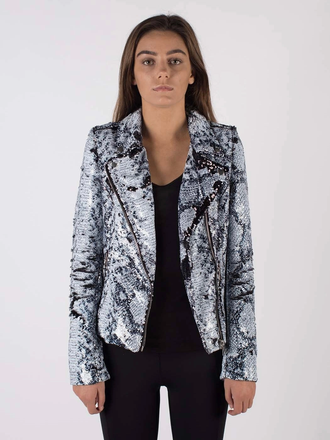 graduation Any Old Iron Whitesnake Sequin Moto jacket