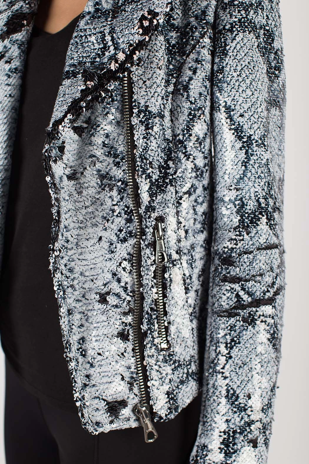 short sleeved Stay Dry Any Old Iron Whitesnake Sequin Moto jacket